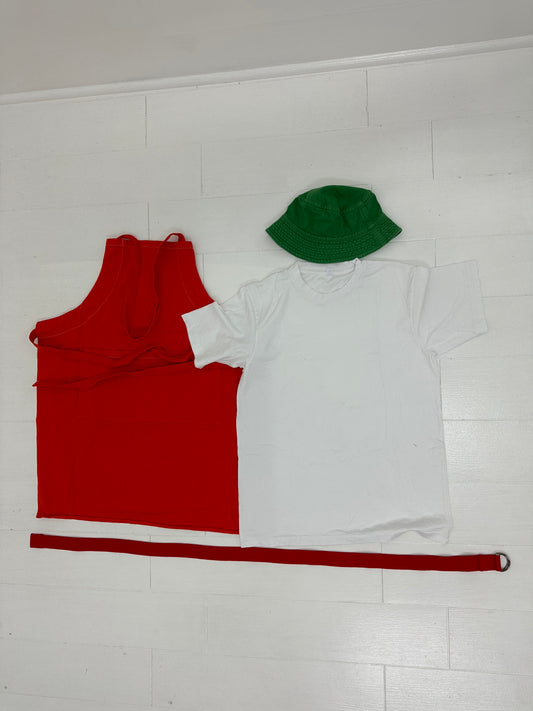 Code Red S & M Set With Apron, D Ring Belt, Bucket Hat, Trash Tee