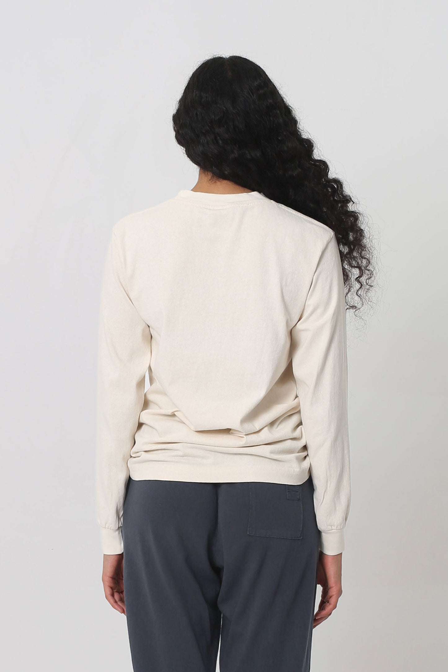 Back view: showing fabric drape and relaxed fit throughout.