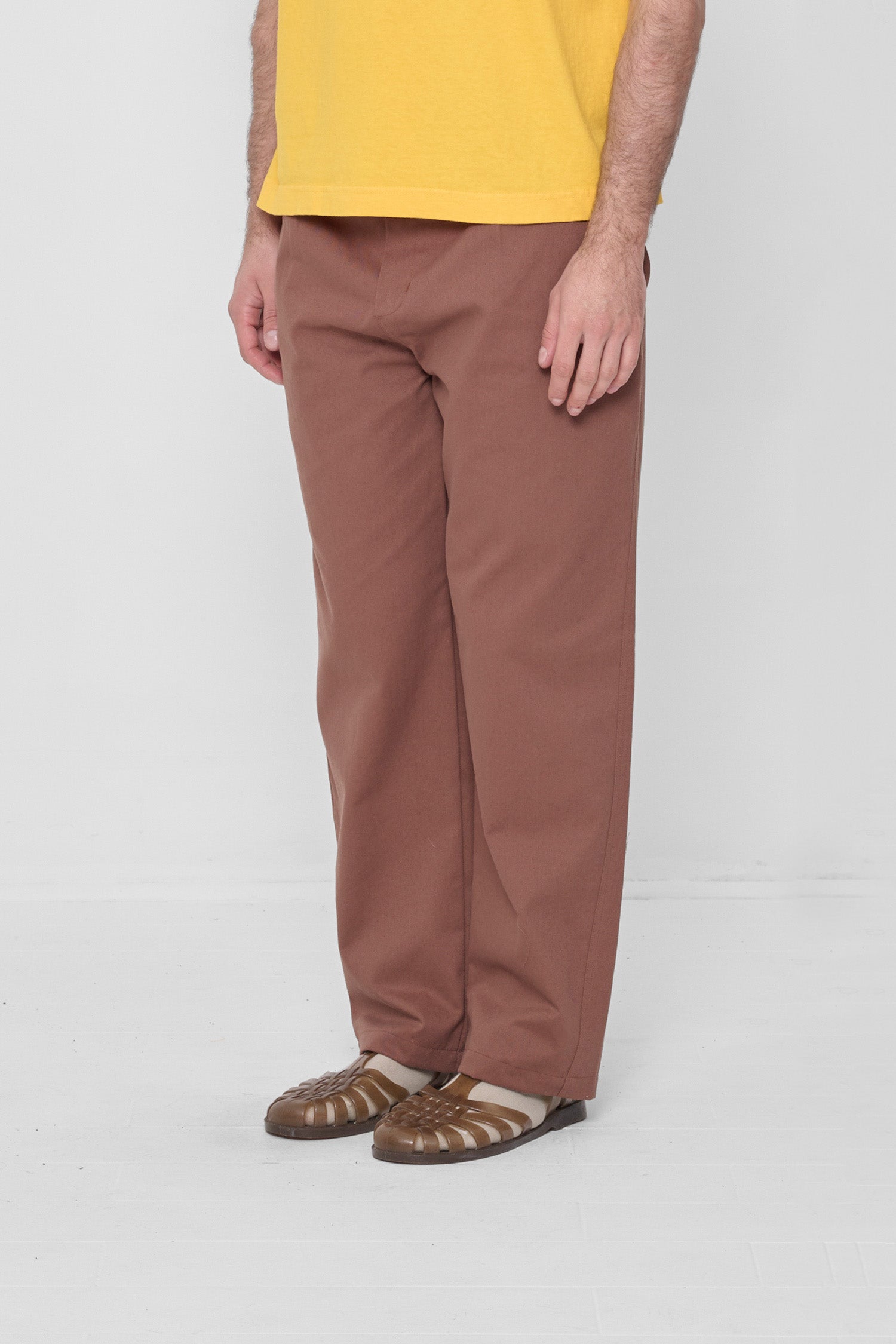 3/4 view showing the hem hitting just above the ground. 