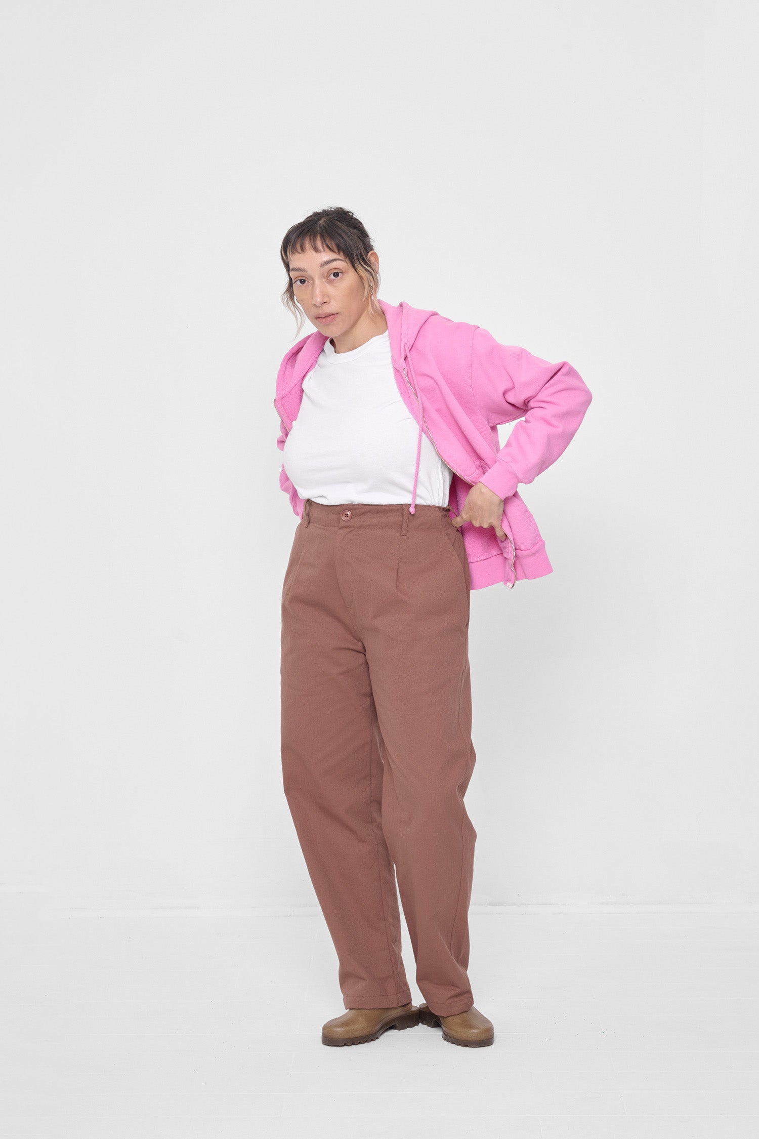 Styled with White Boxier Trash Tee tucked in and a Pixie Trash Zip Up Hoodie.