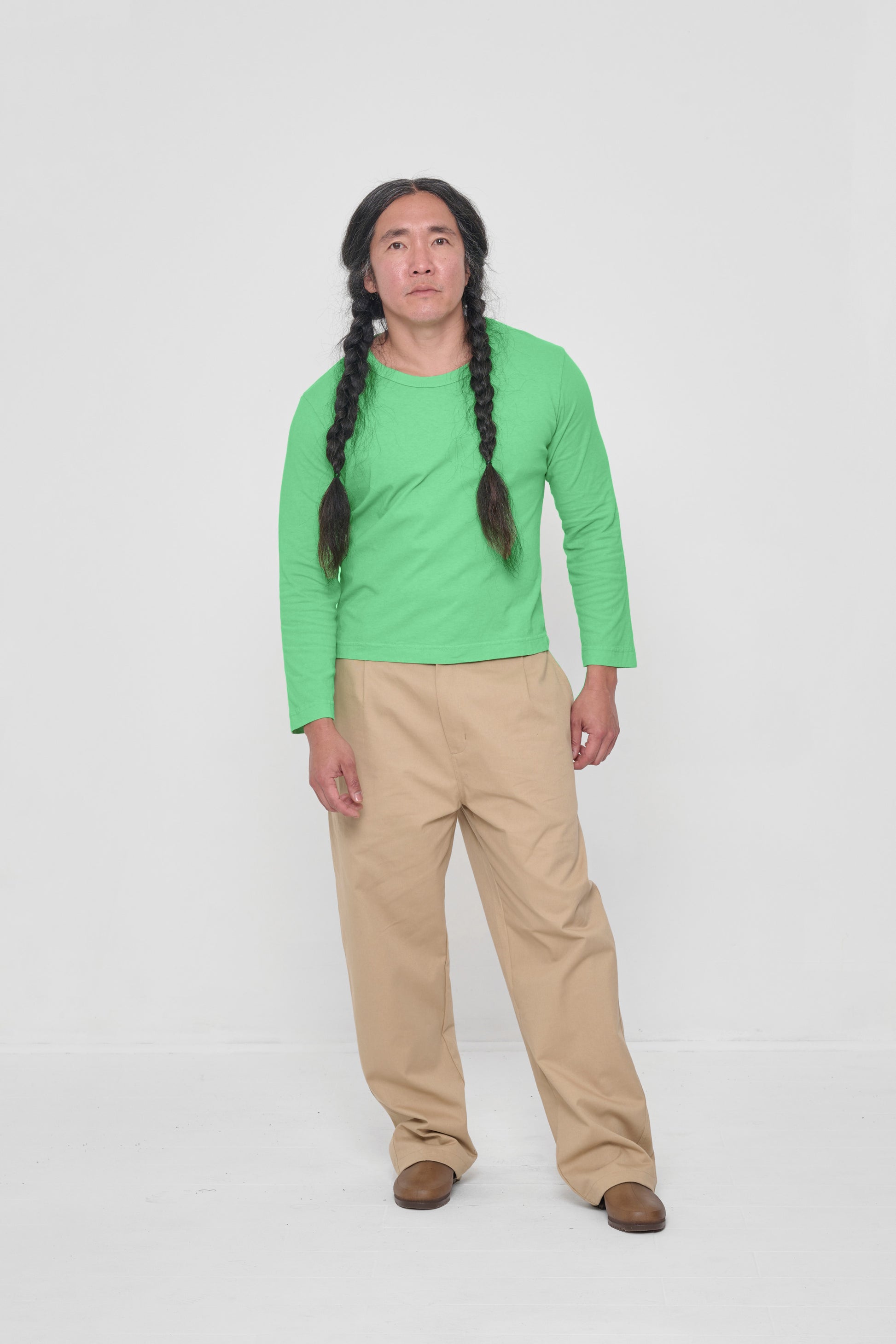 Styled with Nice Grass Straight Sleeve Tailored Tee and Plasticana Gardana Clogs. 