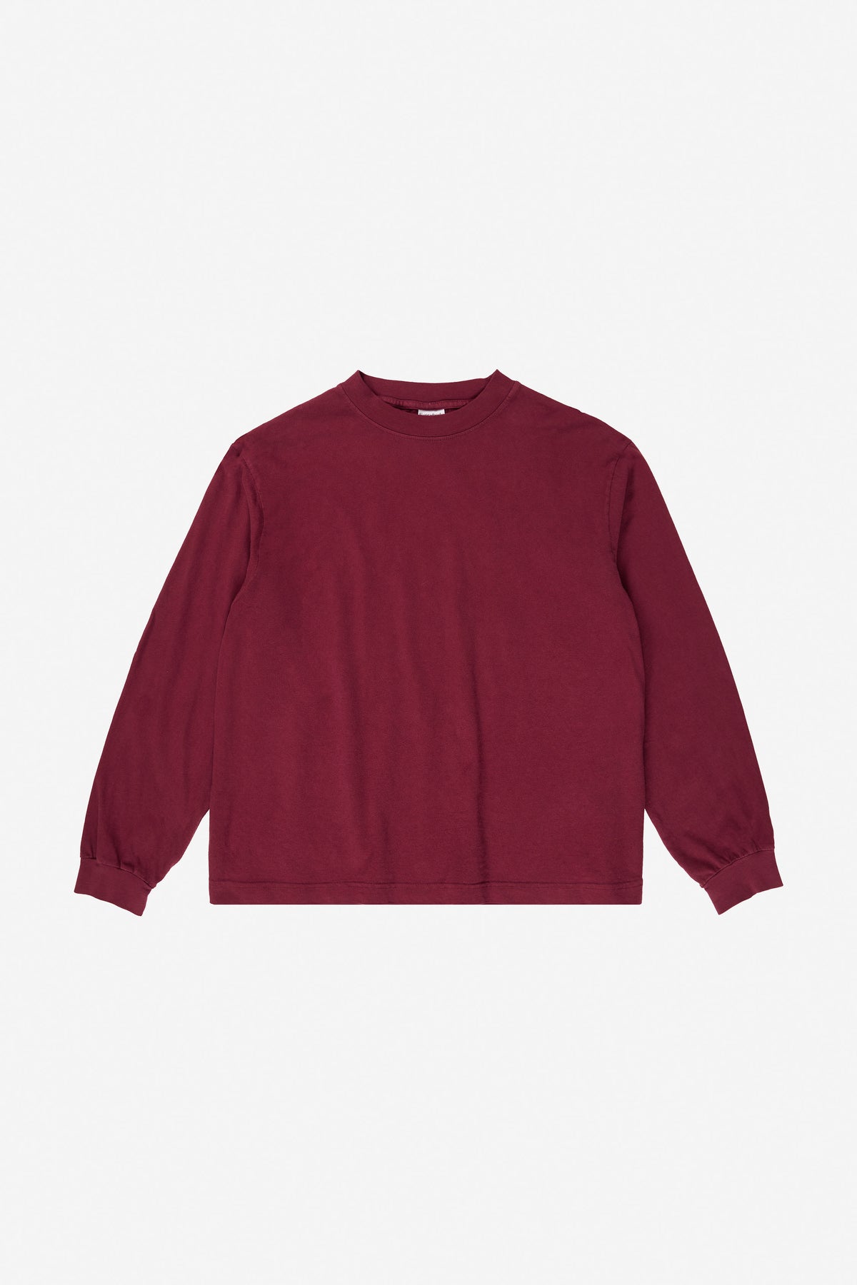 Long Sleeve Boxier Trash Tee in Garnet – flat lay, no model