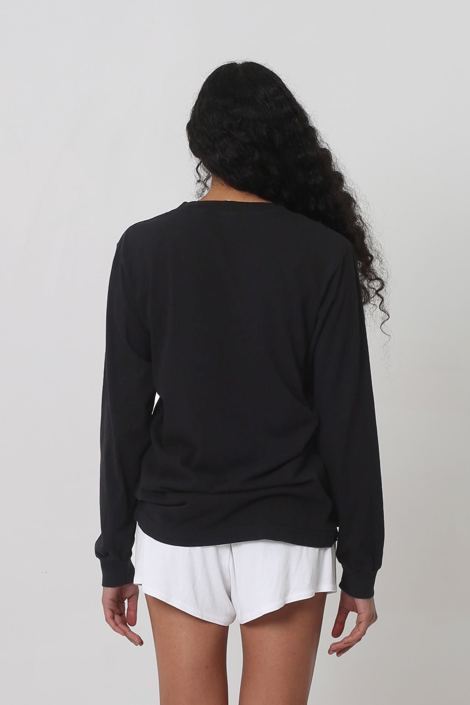 Back view: showing fabric drape and relaxed fit throughout.