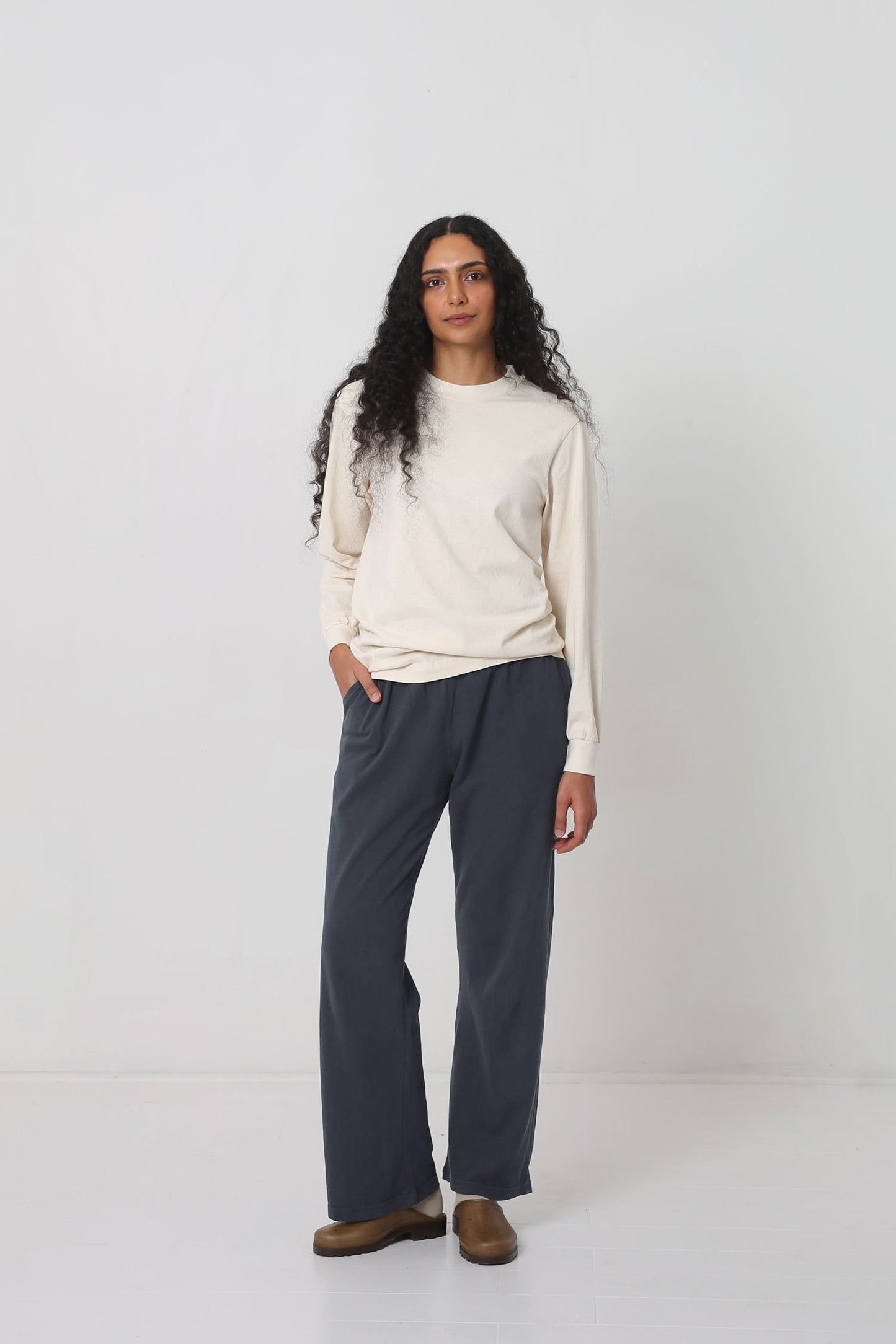 Styled with Slate 
Apartment Pants, Oat Squishy Socks and Plasticana Opana Mules.