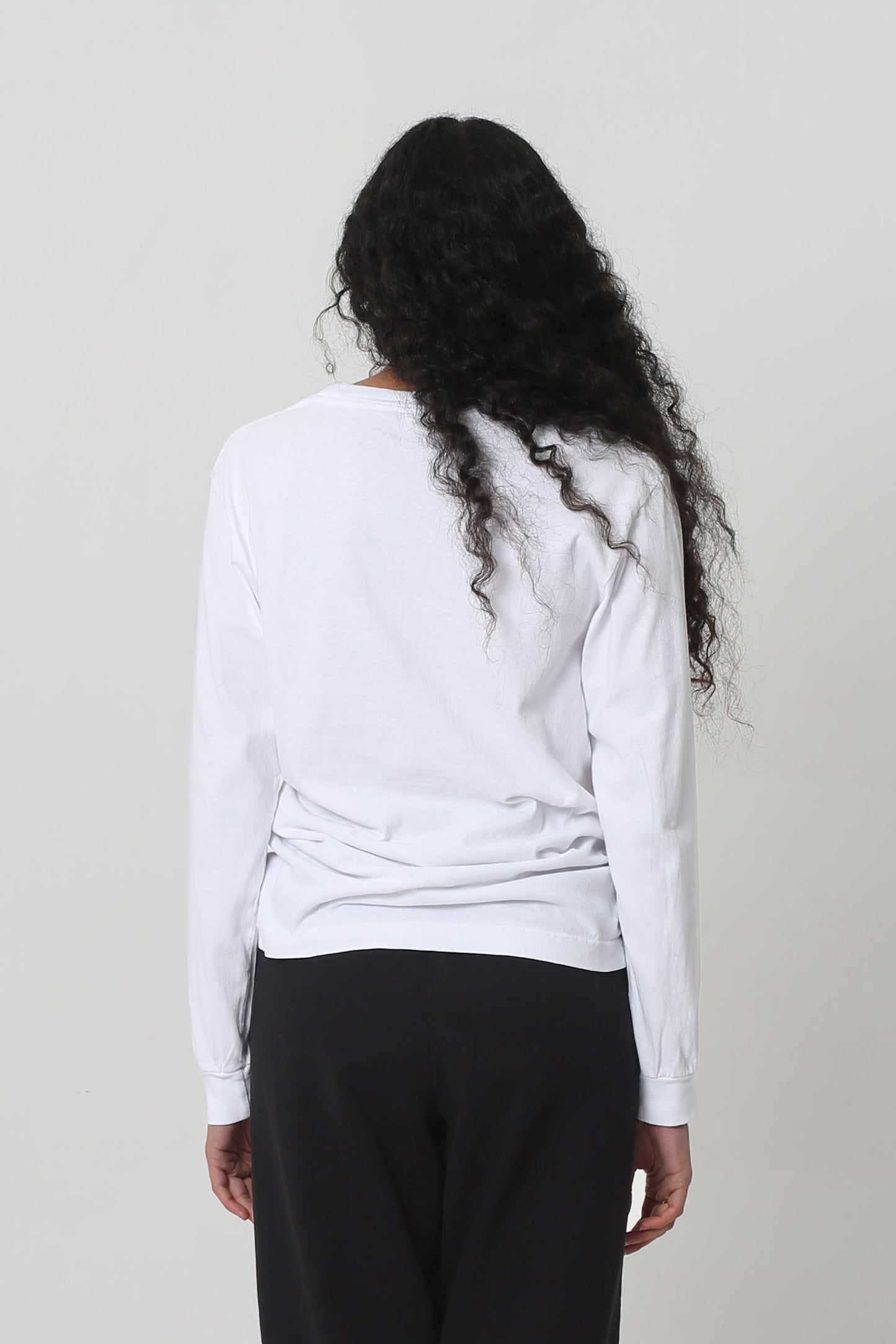 Back view: showing fabric drape and relaxed fit throughout.