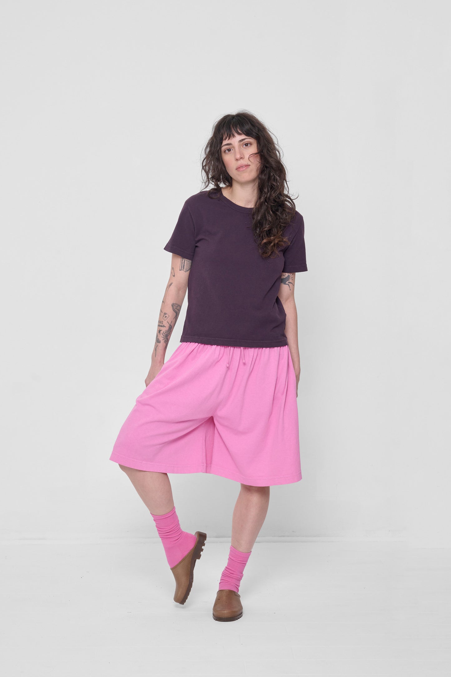 Styled with Mulberry Tailored Trash Tee and Pixie Squishy Socks. 