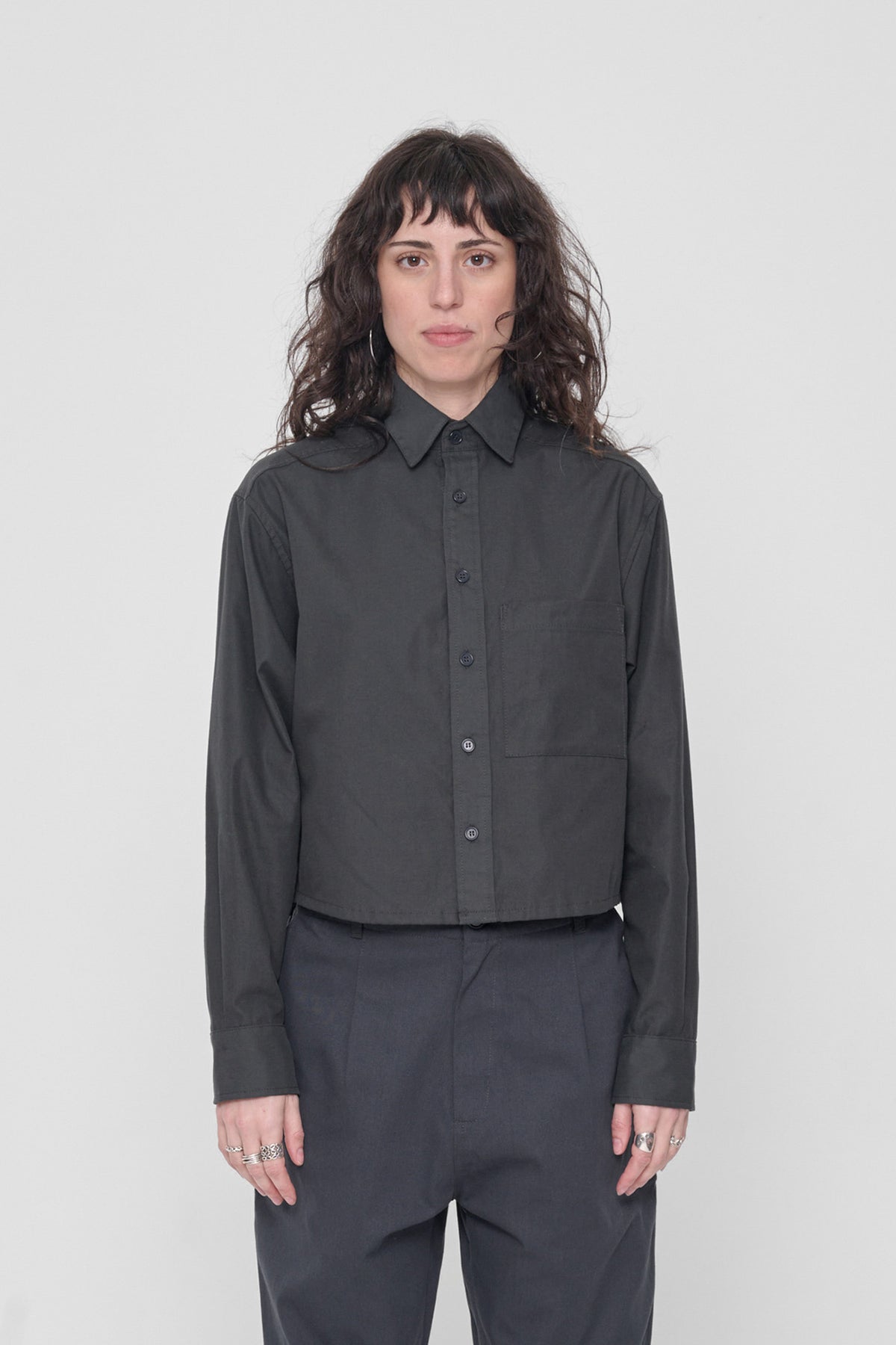 Fuzz Cropped Button Up Shirt