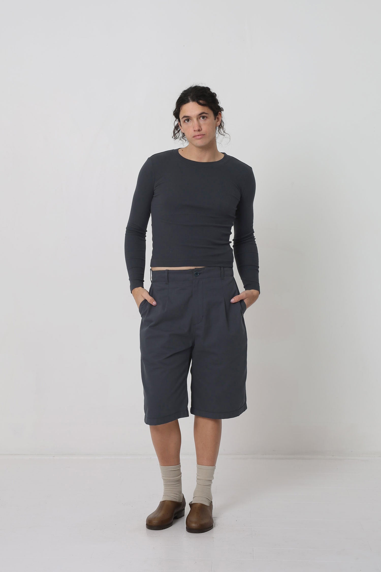 Styled with Slate Bermuda Shorts, Squishy Socks, and Plasticana shoes.