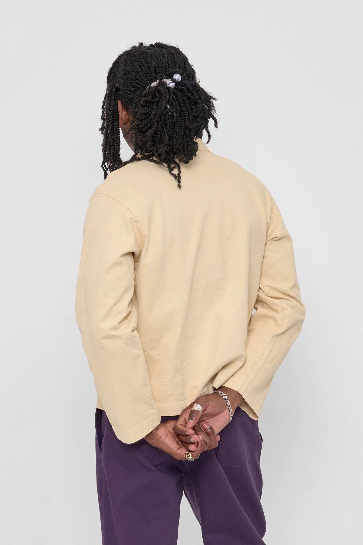 Rugby Trash Polo in Turtle Dove - back view, on model