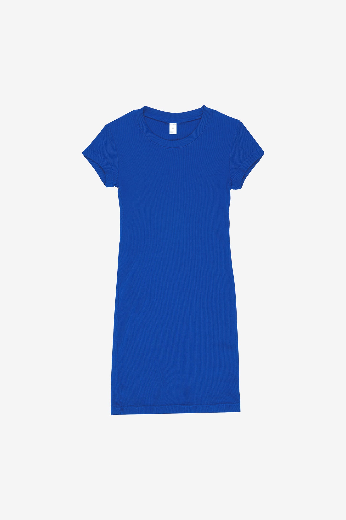 Flat lay showing slight narrowing at the waist and tapered short sleeves.