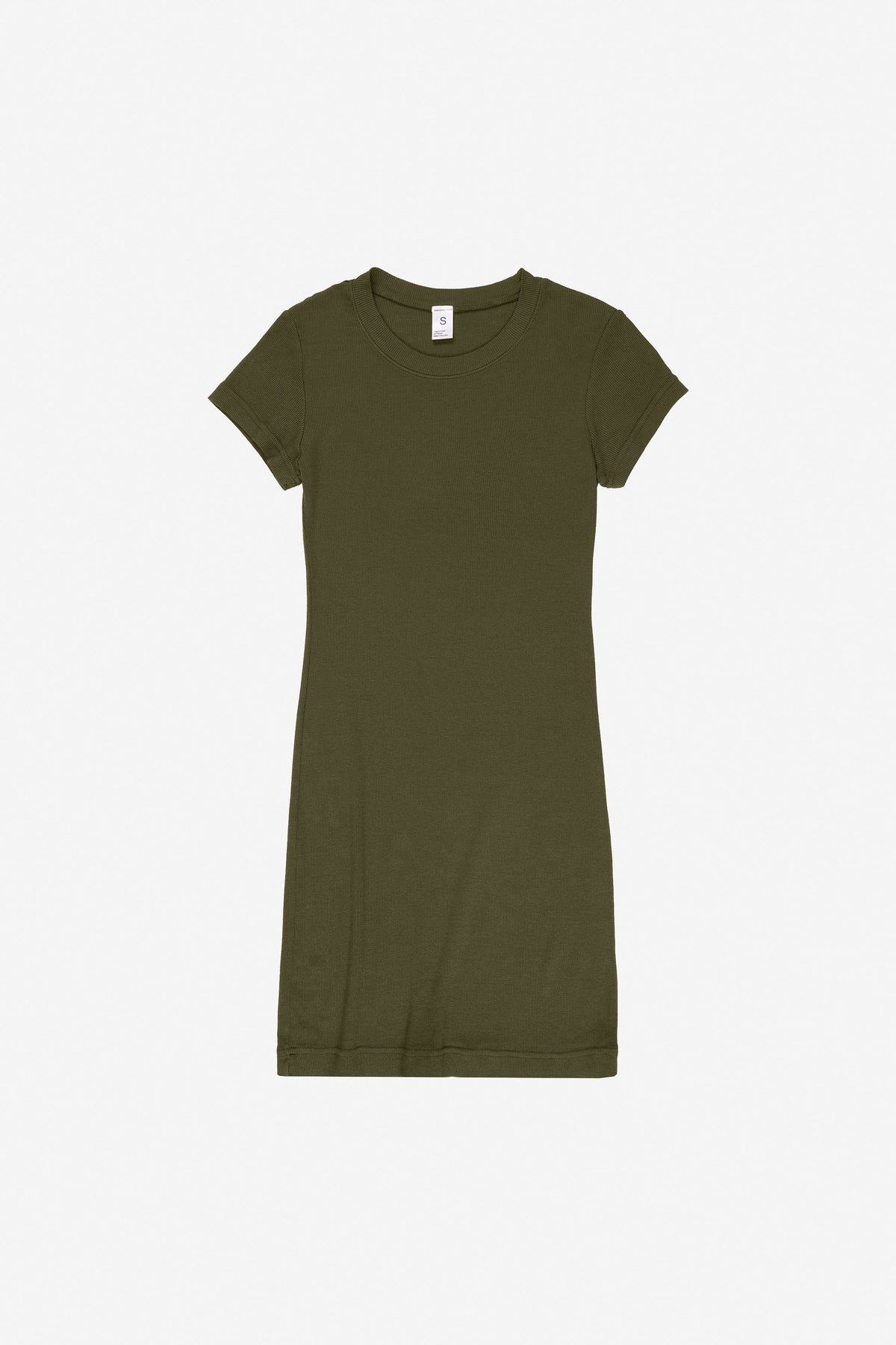 Rib Dress in Olive - flat lay front view, no model