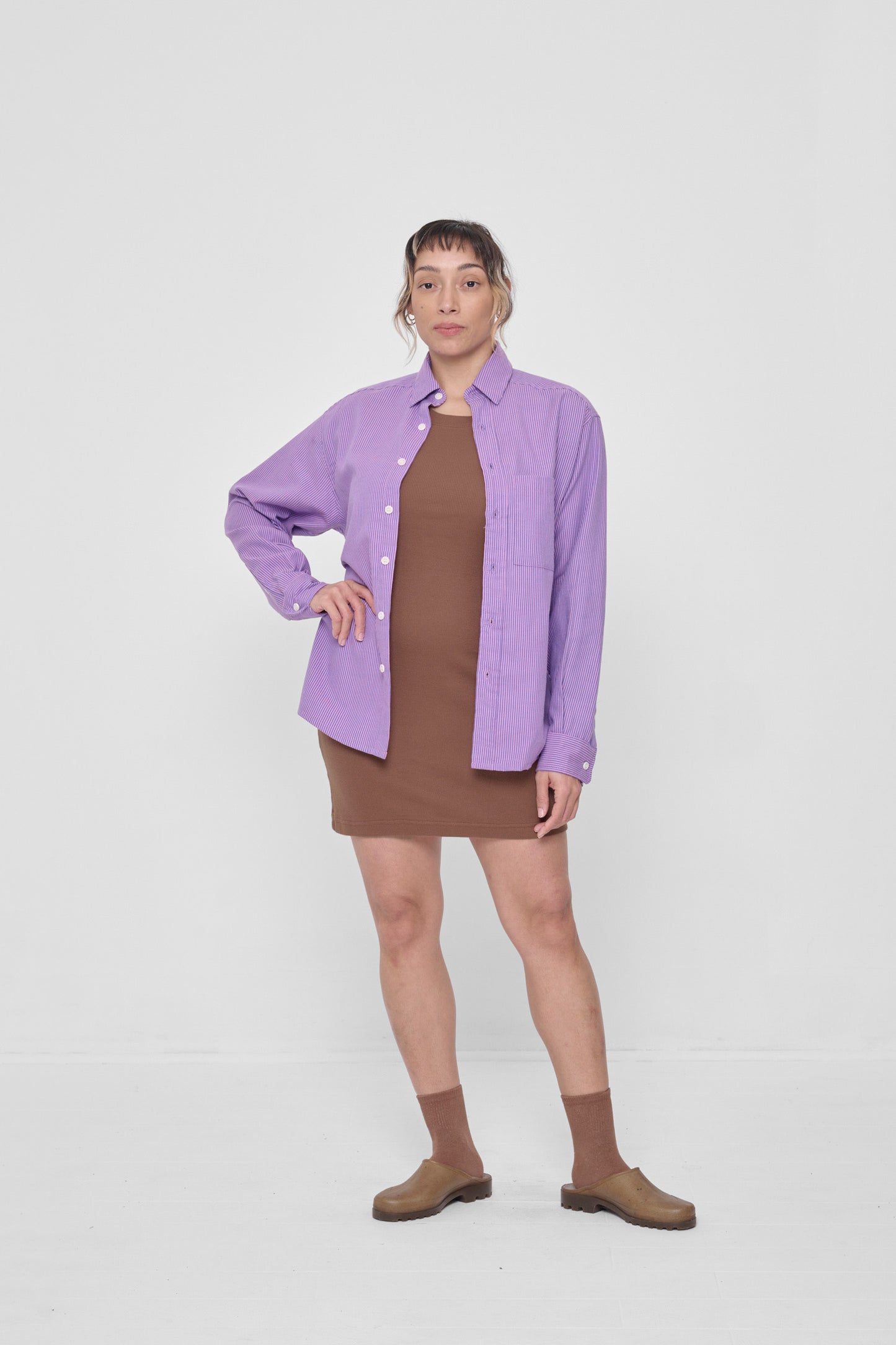 Styled with Pixie Stripe Button Up Shirt and Potting Soil Spring Socks.
