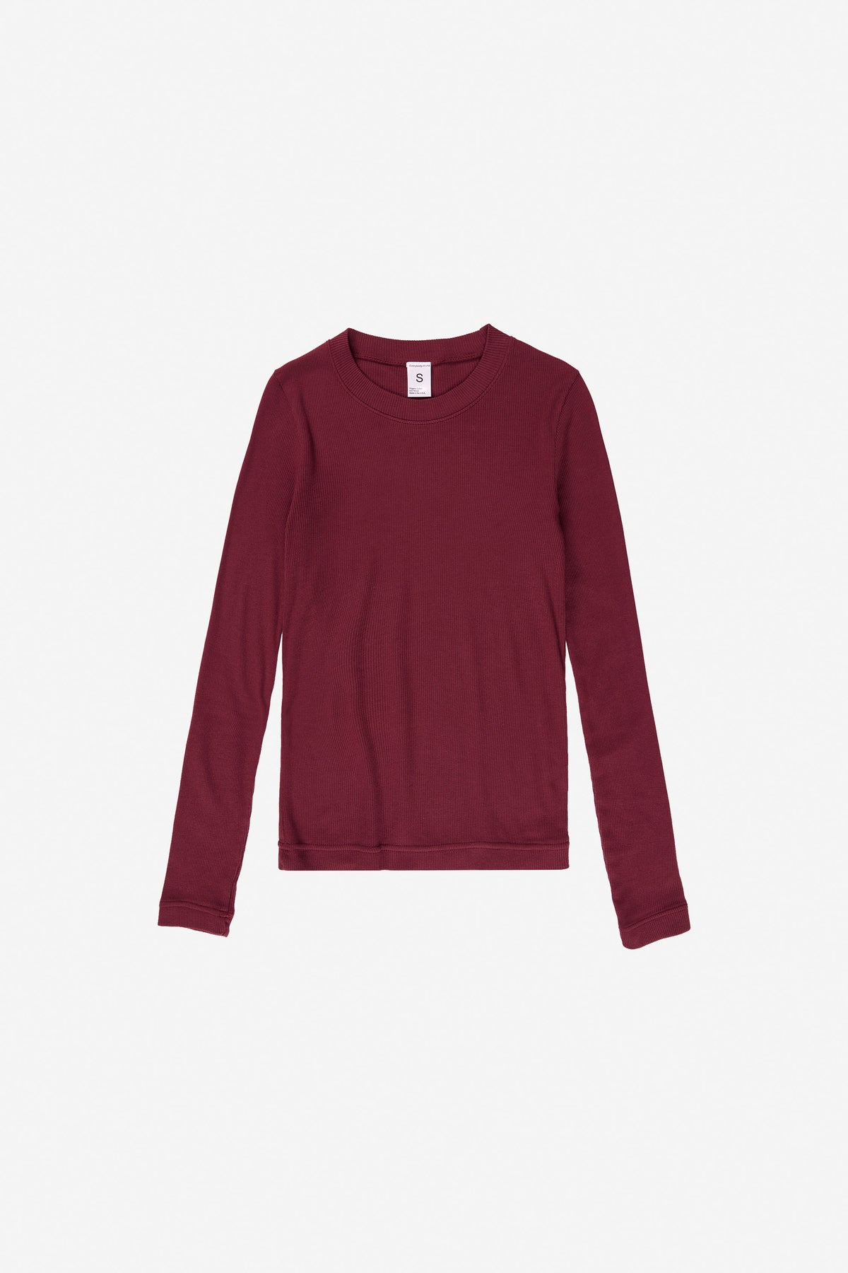 Rib Long Sleeve in Garnet – flat lay, no model