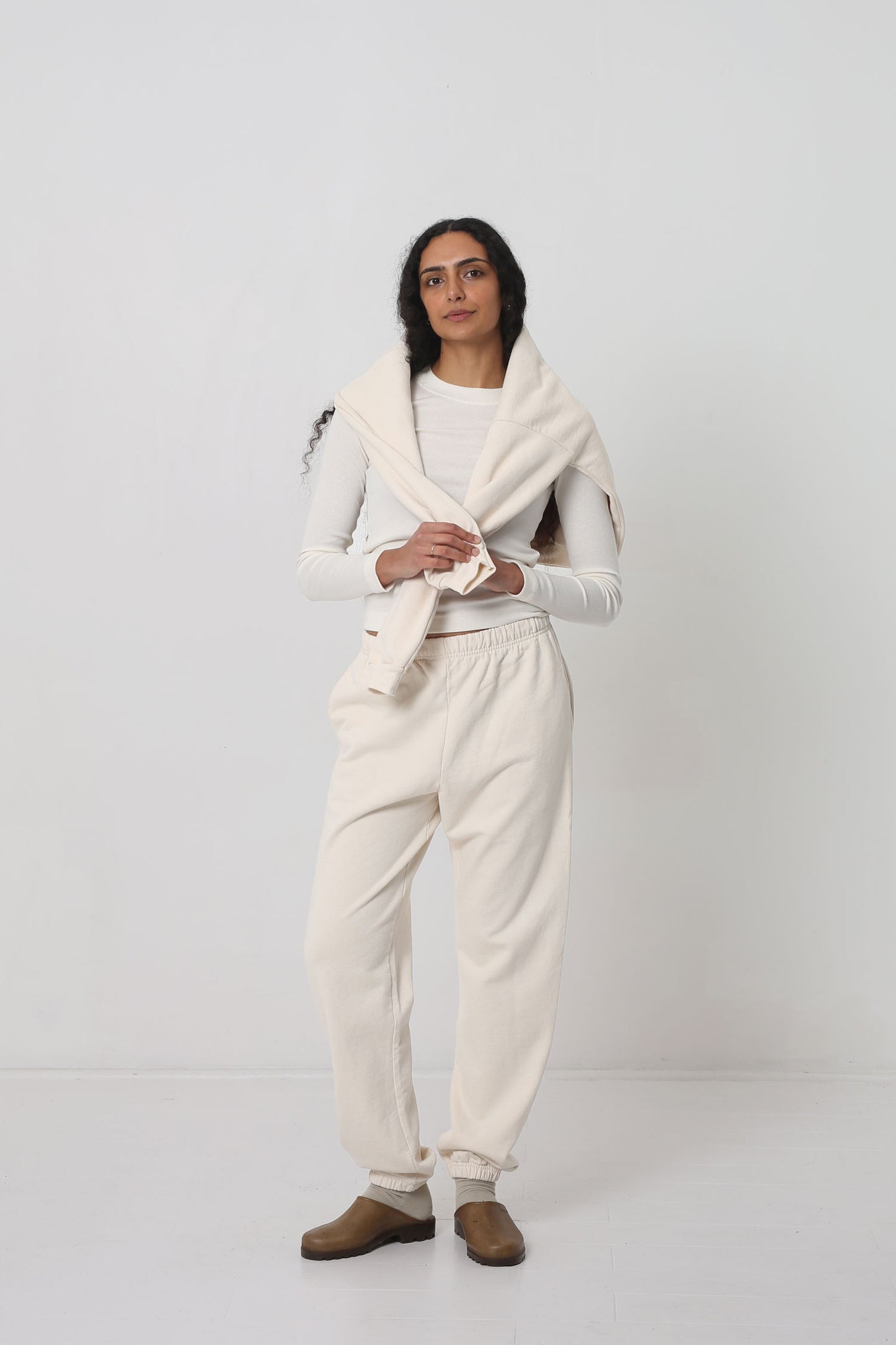 Styled with Scour Trash Sweatpants, Oat Squishy Socks and Plasticana Opana Mules