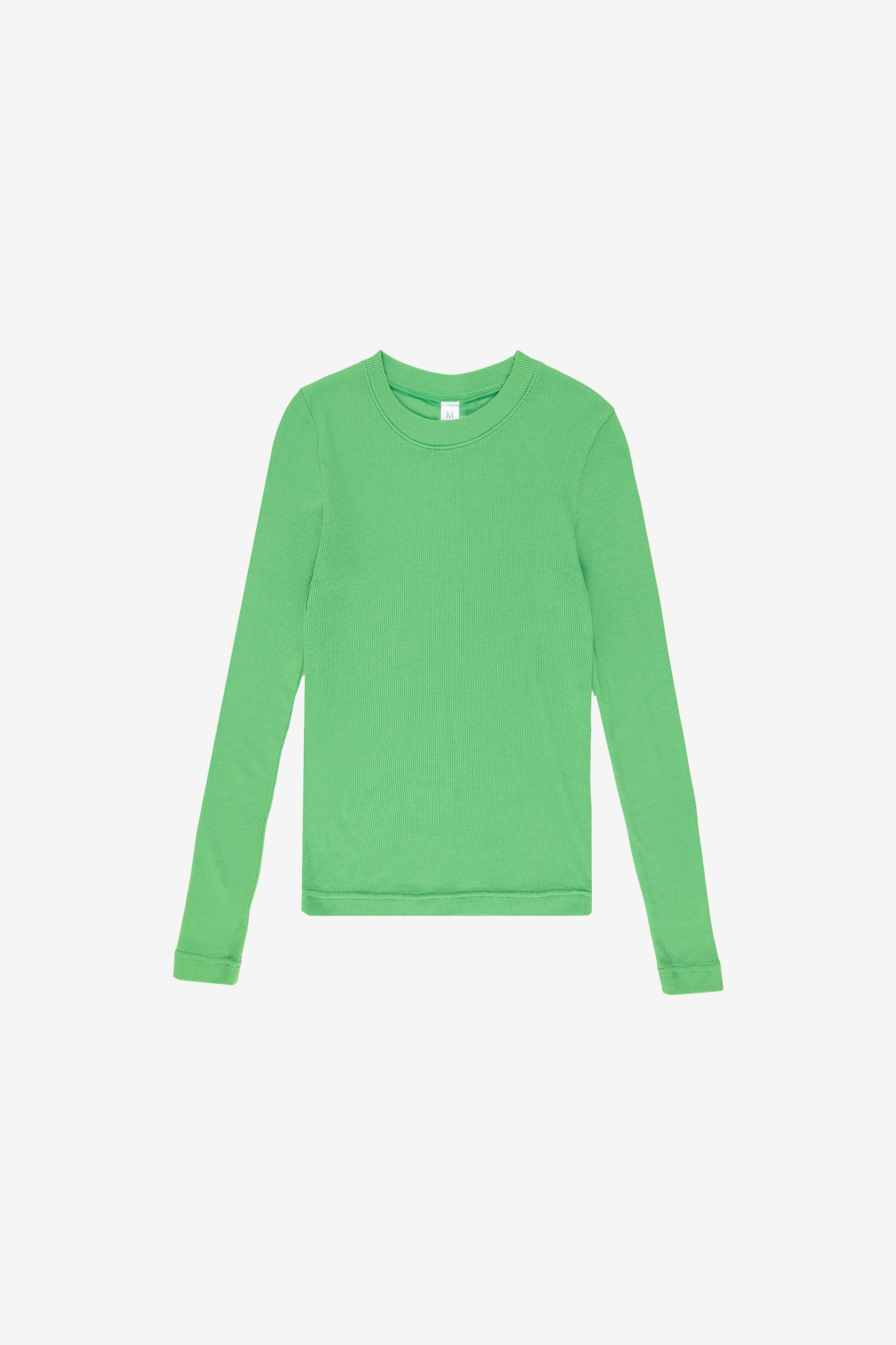 Flat lay, revealing the shirt’s slim, straight, and unstretched form.