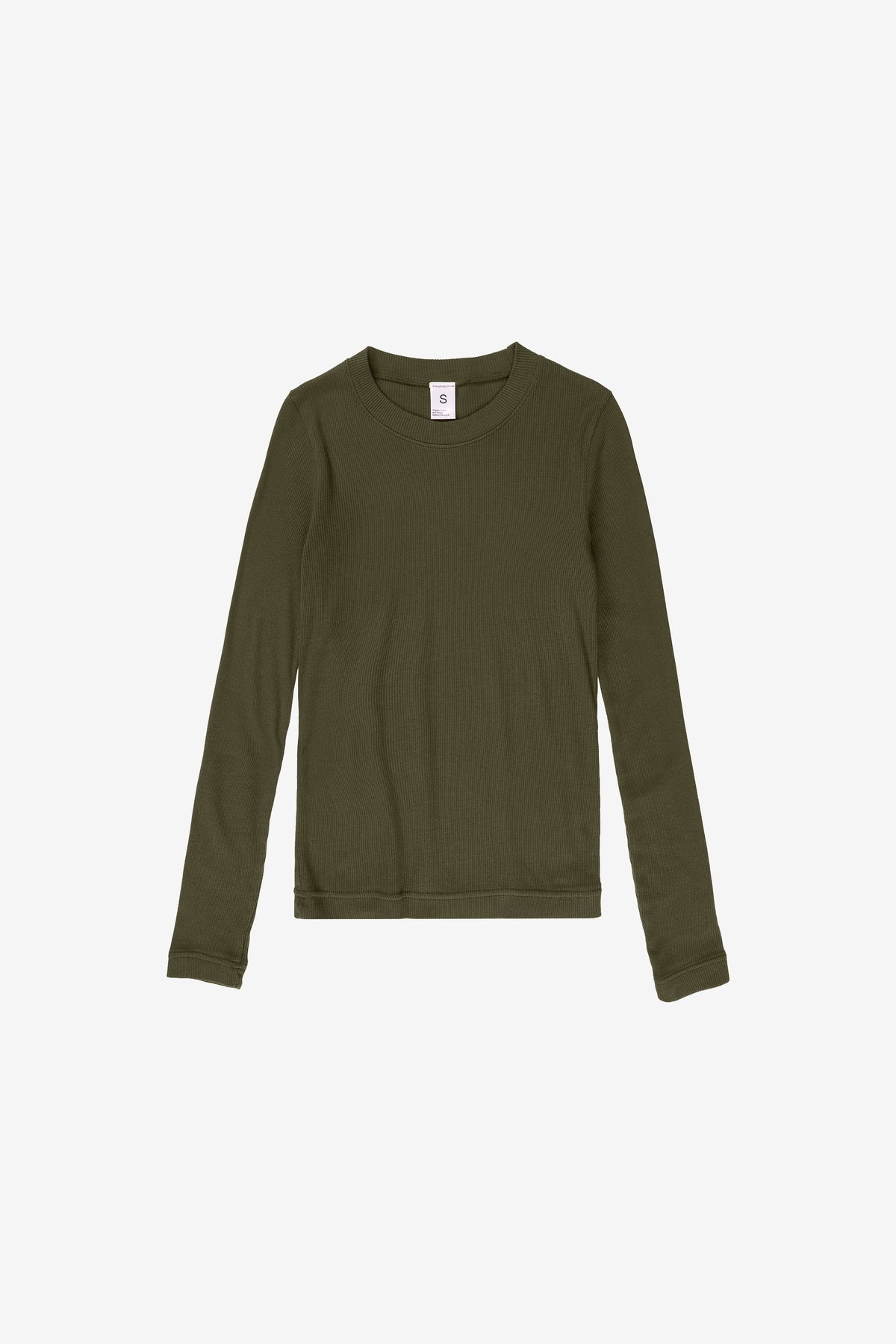 Rib Long Sleeve in Olive – flat lay, no model