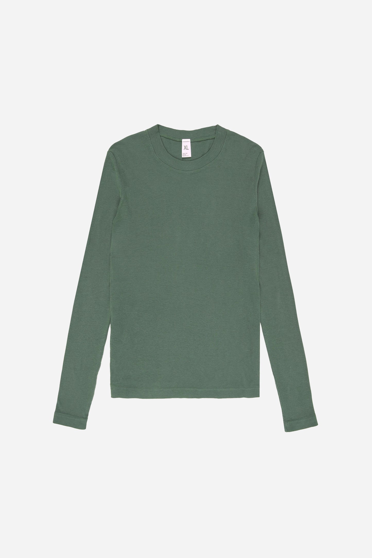 Flat lay of the Rib Long Sleeve in Pine, showing the full length and long sleeves.