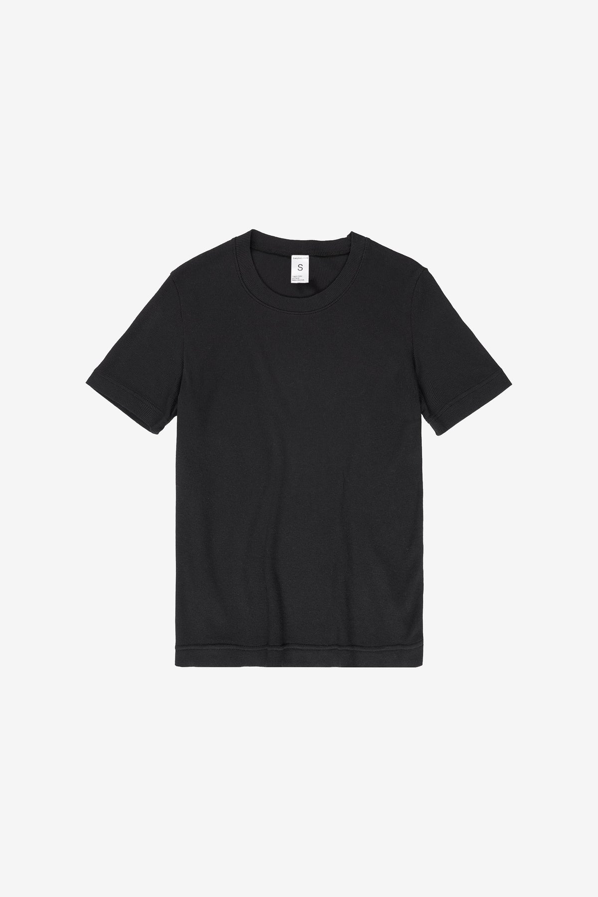 Rib Short Sleeve in Black - flat lay, no model