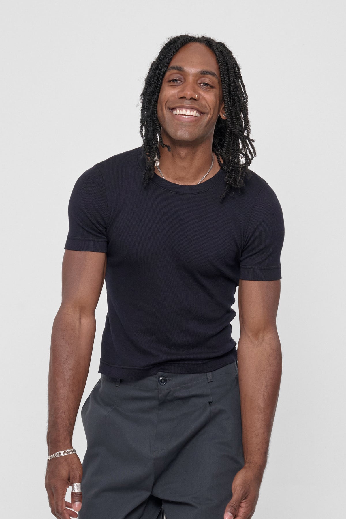 Rib Short Sleeve in Black - front view on model