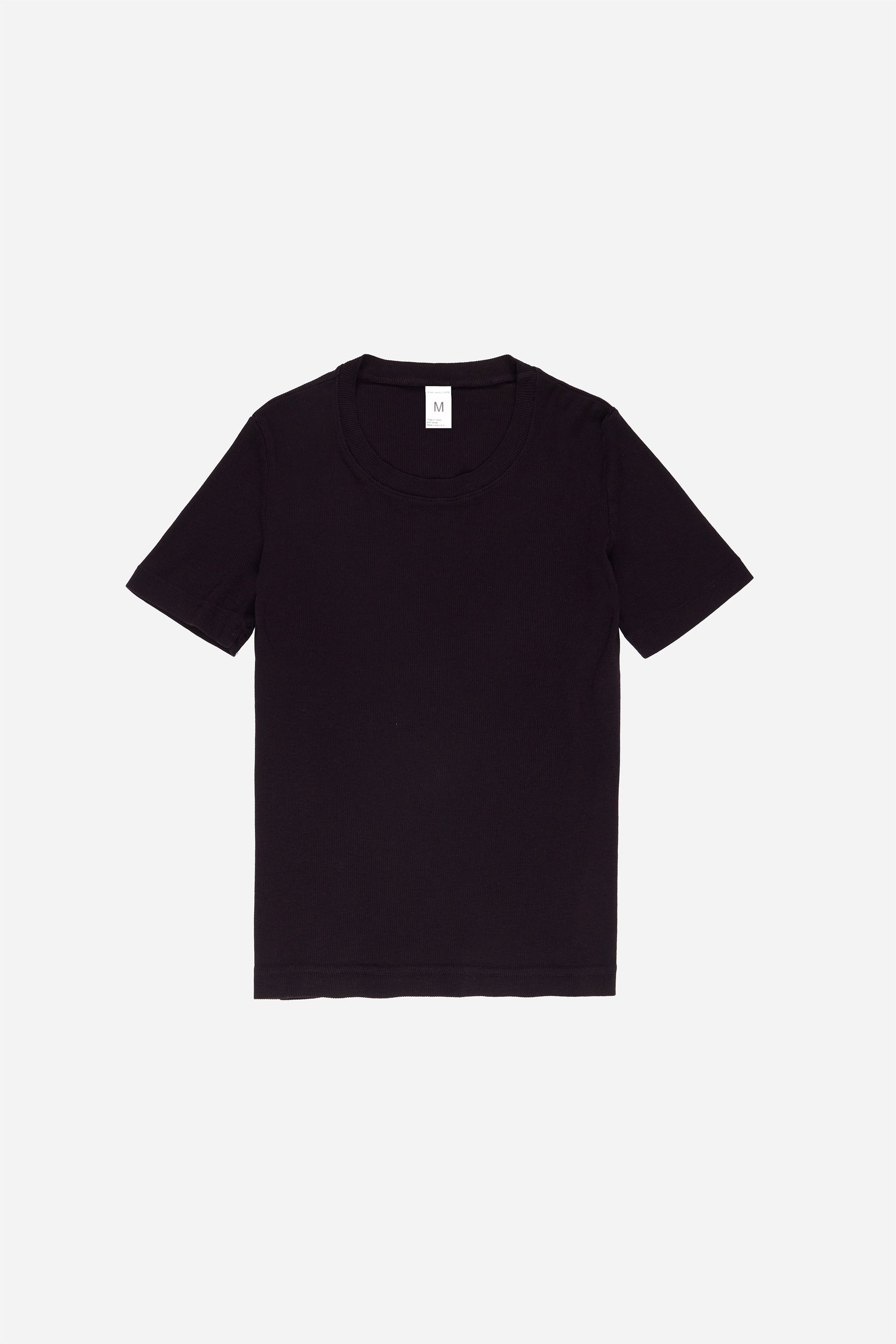 Flat lay of the Rib Short Sleeve in Mulberry, showing the full length and short sleeves.