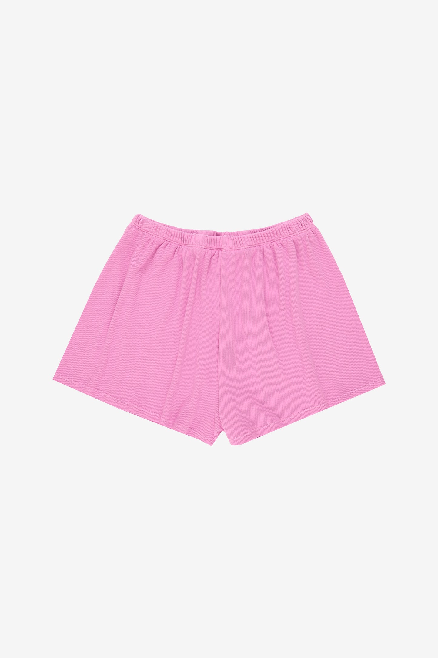 Flat lay showing slight gathers from the waist that give the shorts the relaxed fit.