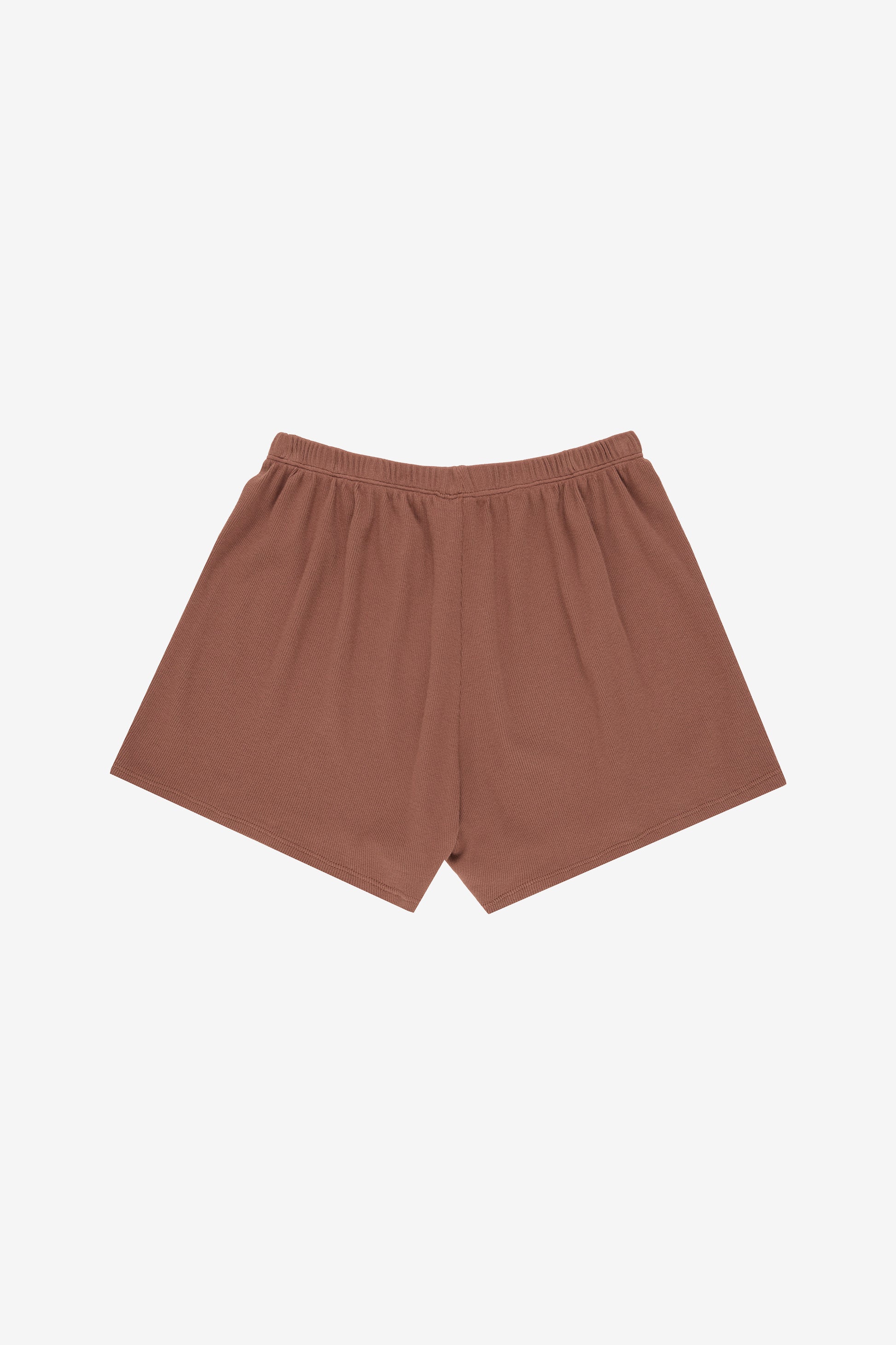 Flat lay showing slight gathers from the waist that give the shorts the relaxed fit.