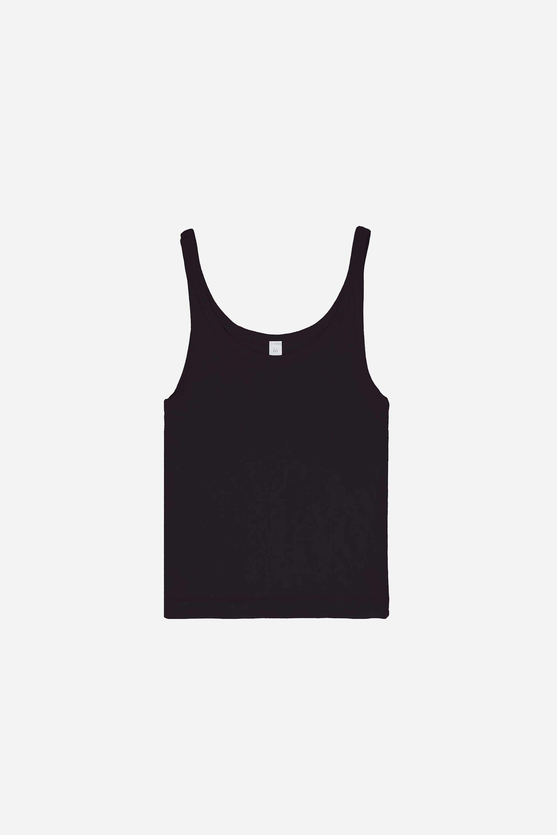 Flat lay of Mulberry Rib Tank showing the rectangular torso and armhole shape.