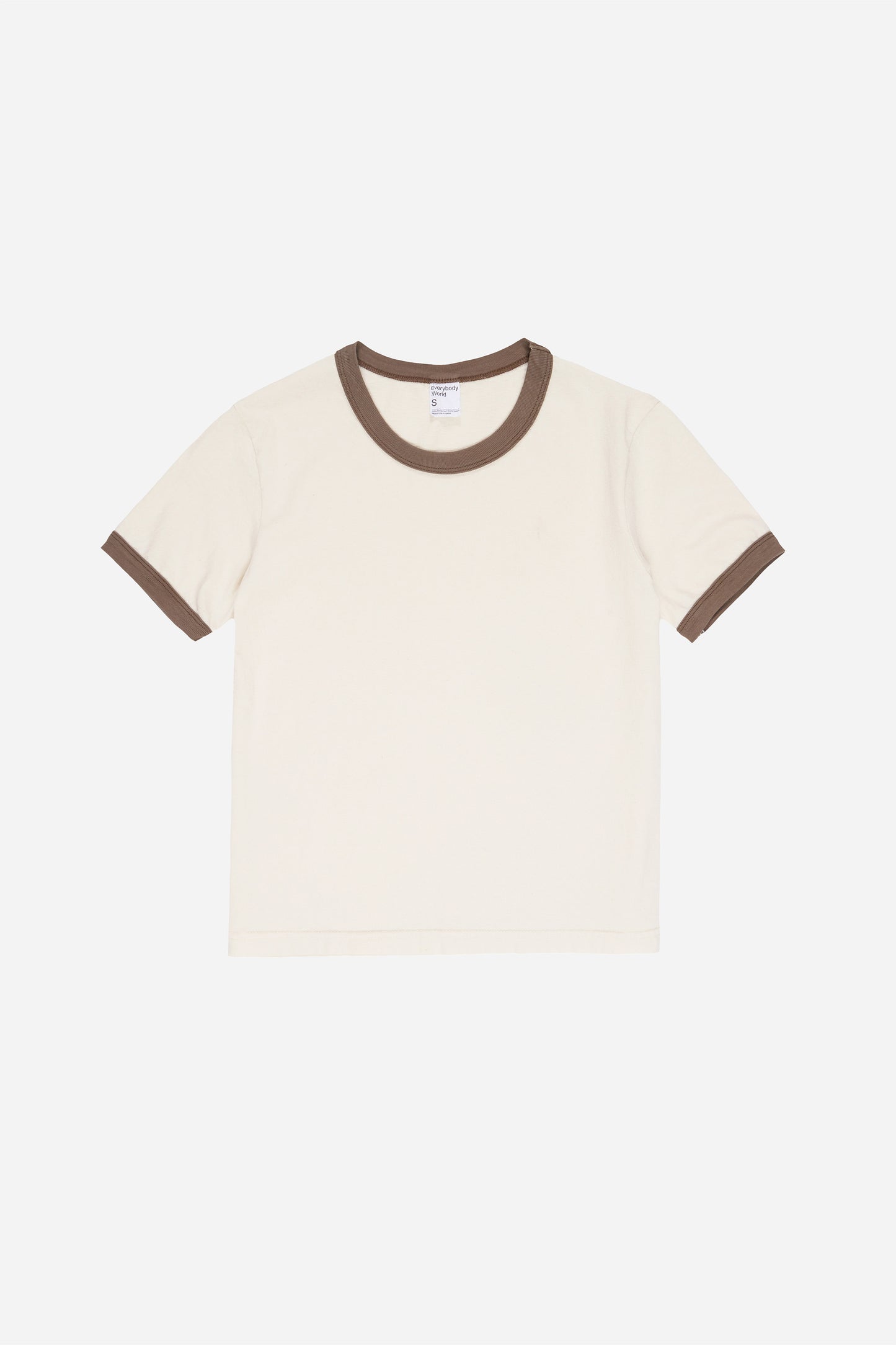Flat lay of the Ringer Trash Tee in Dry Soil, showing the front of the tee with contrasting trim.