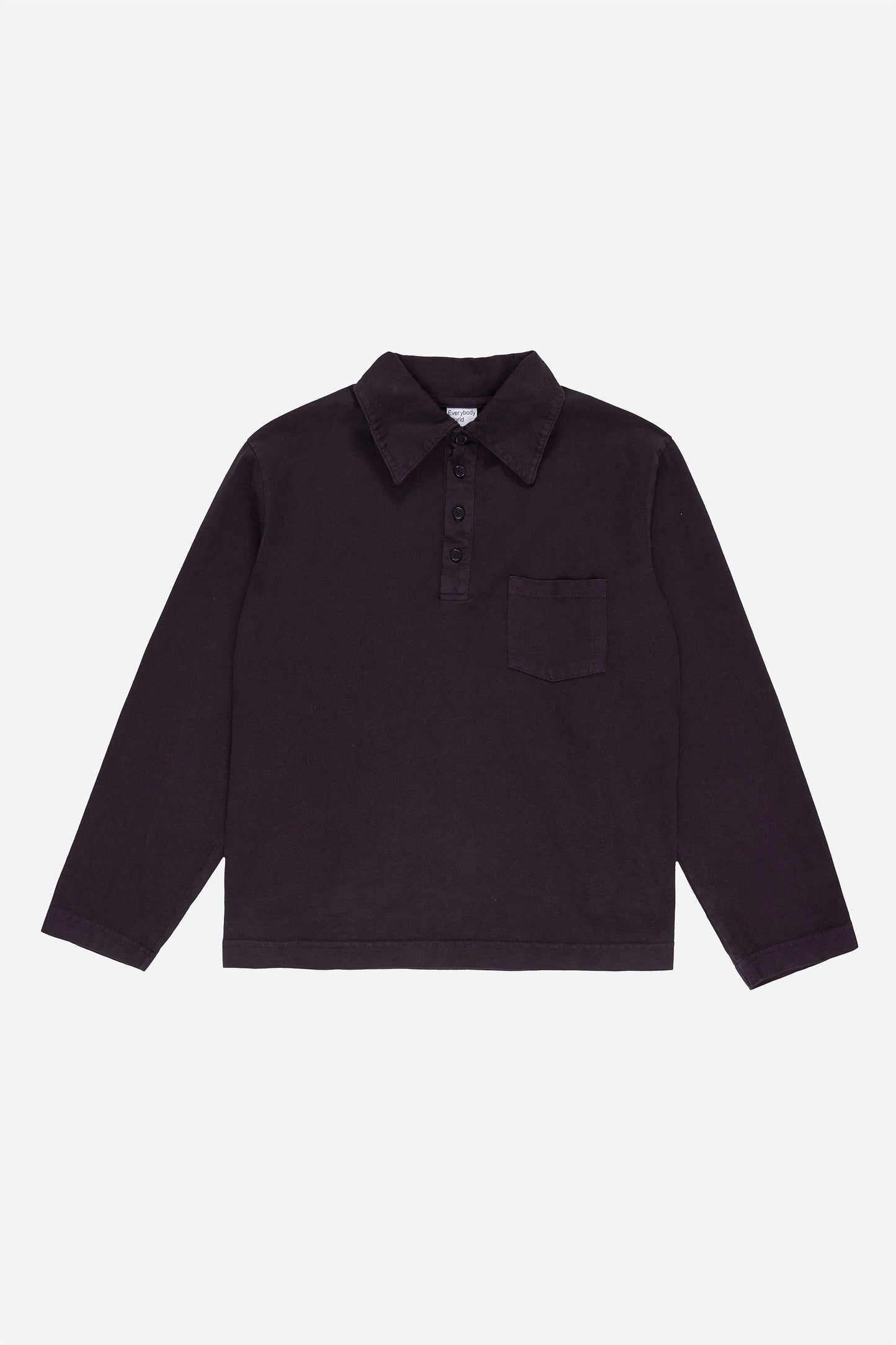 Flat lay of the Mulberry Rugby Trash Polo, showing color, buttons, and front pocket.