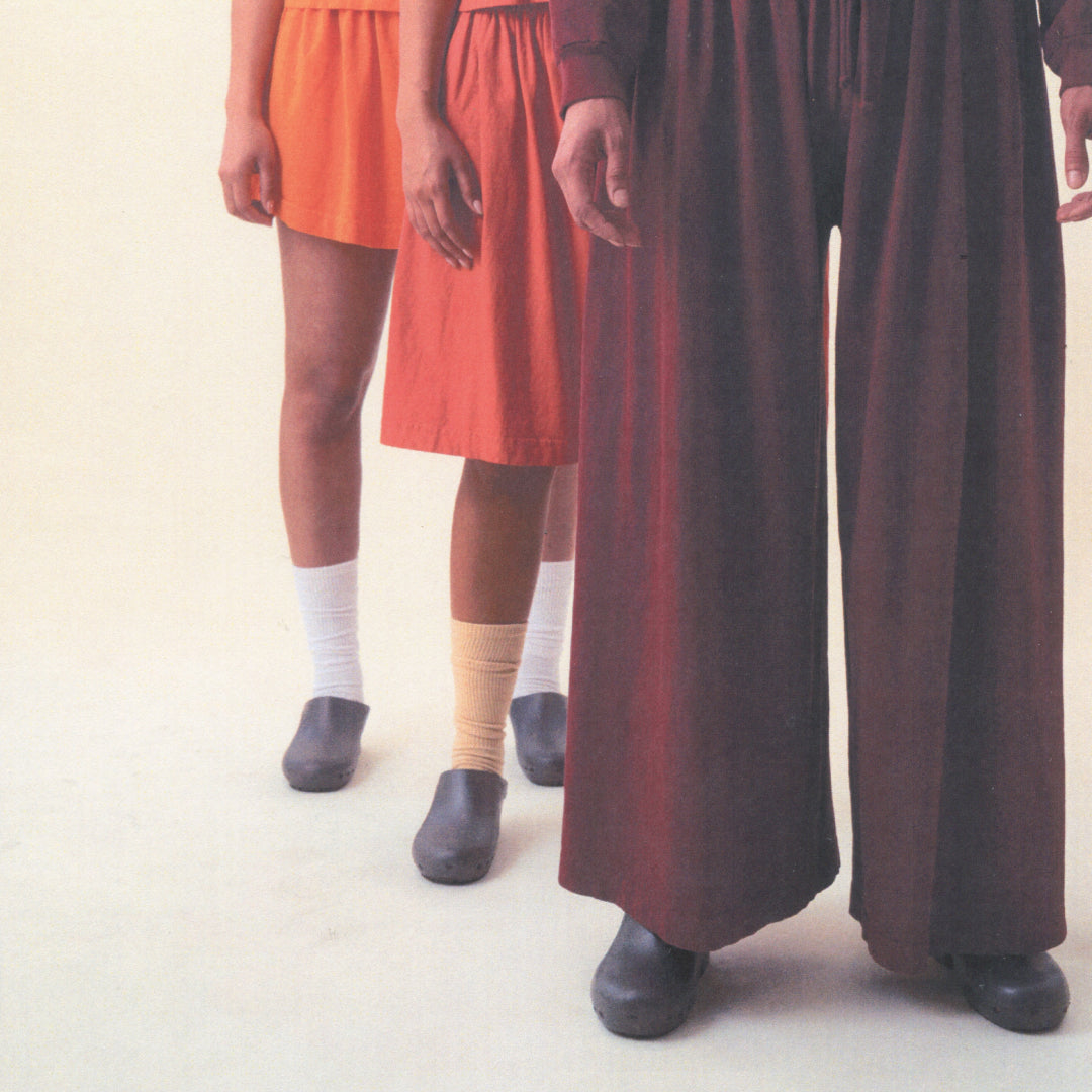 3 models wearing Tubular Shorts, Tubular Long Shorts, and Tubular Pants