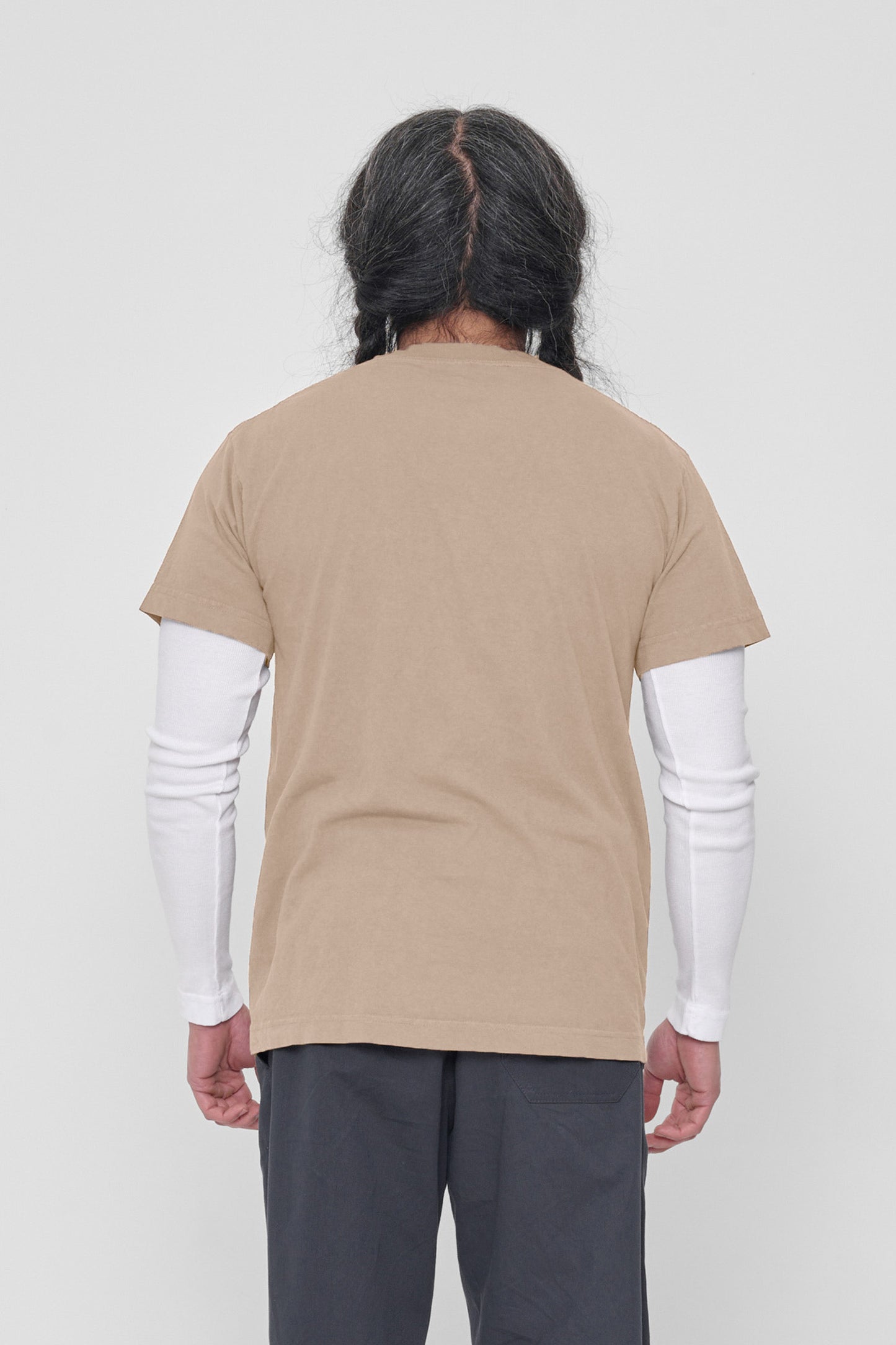 Back view shows relaxed fit throughout.