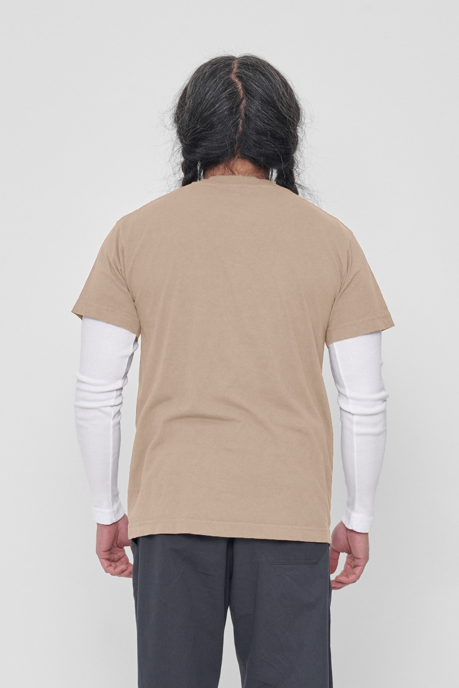 Back view shows relaxed fit throughout.