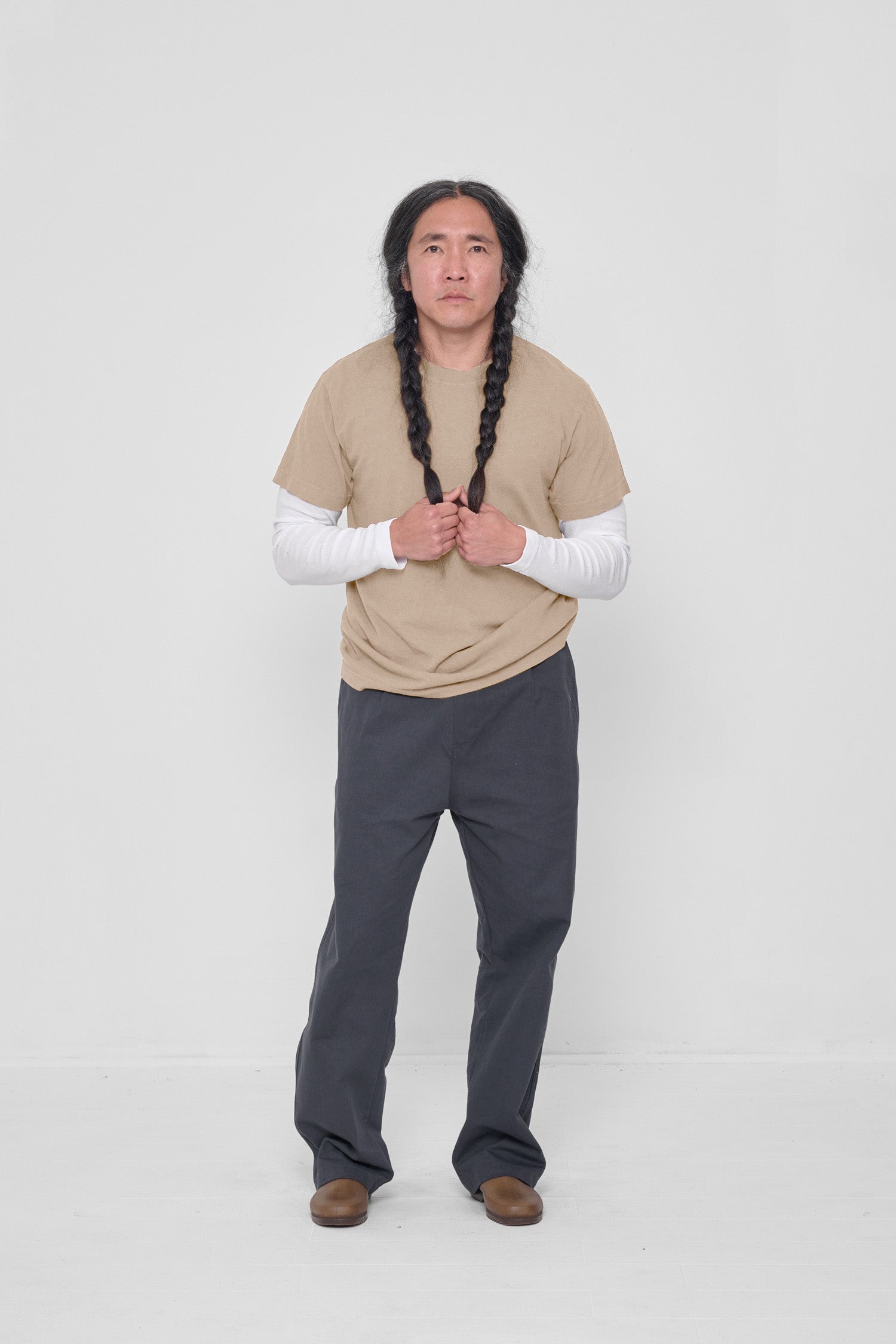 Layered over a White Rib Long Sleeve and Slate Life Uniform Pants.