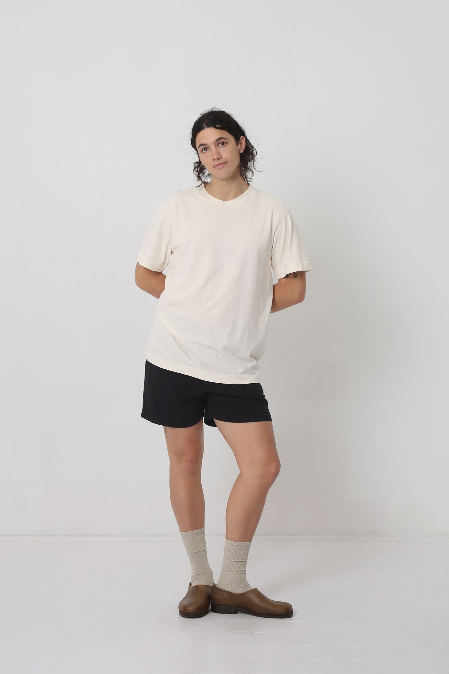 Styled with Black Everyday Shorts, Spring Socks and Plasticana shoes.