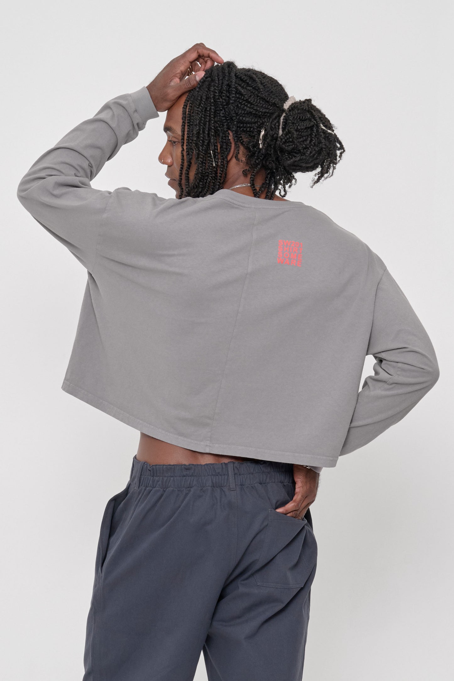 SW201 New Logo in Stone – back view with red "SW201 SHIRT SOME WARE" text graphic on upper right side