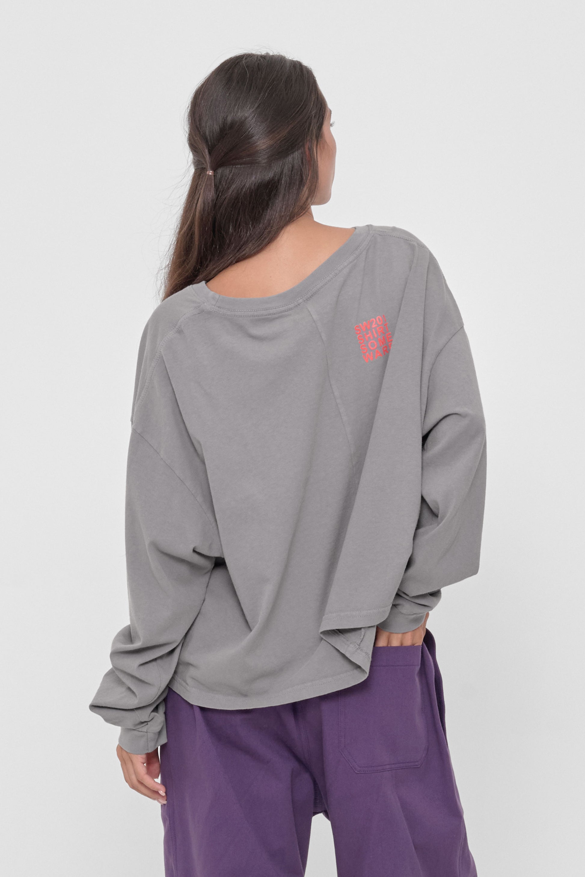 SW201 New Logo in Stone – back view with red "SW201 SHIRT SOME WARE" text graphic on upper right side