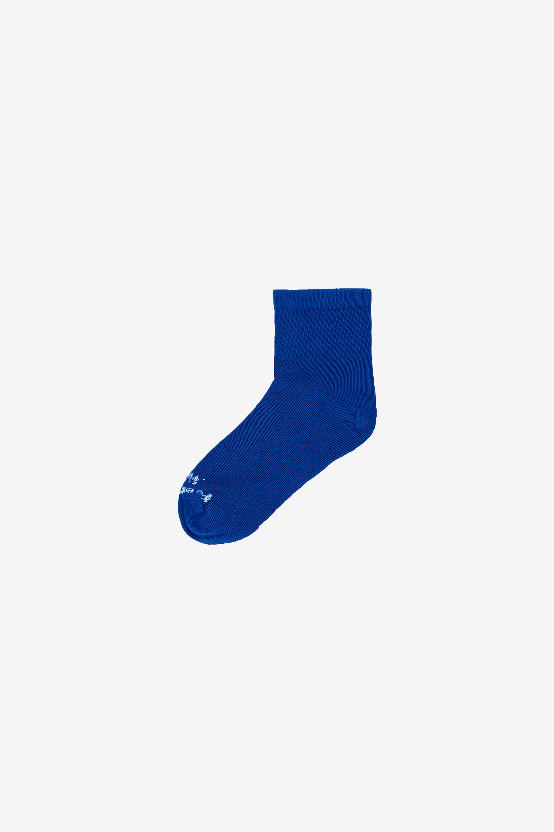 Flat lay of Dodger Blue Spring Socks with Everybody.World branding in white.