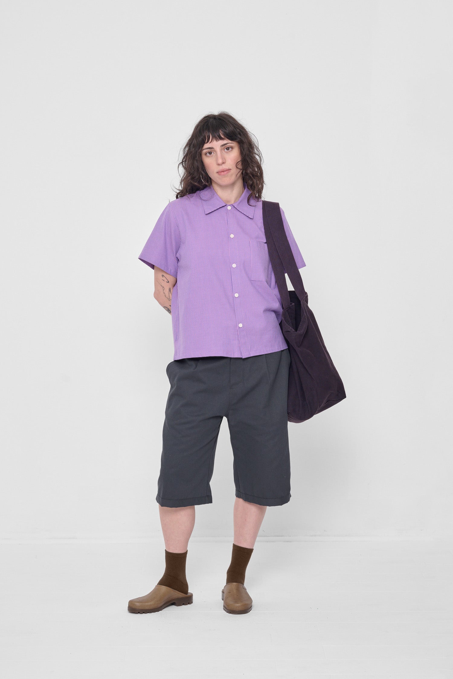 Styled with Pixie Stripe Short Sleeve Button-Up Shirt and Slate Bermuda Shorts.