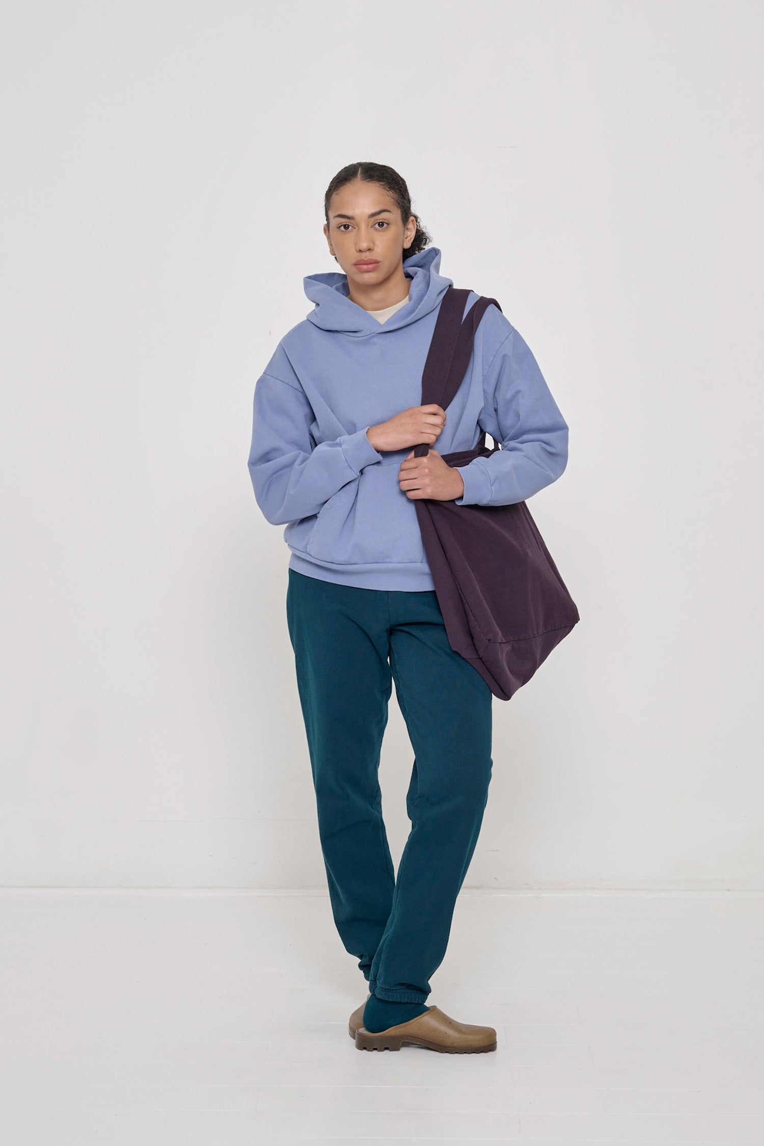 Styled with Periwinkle Trash Hoodie and Juniper Trash Sweatpants.