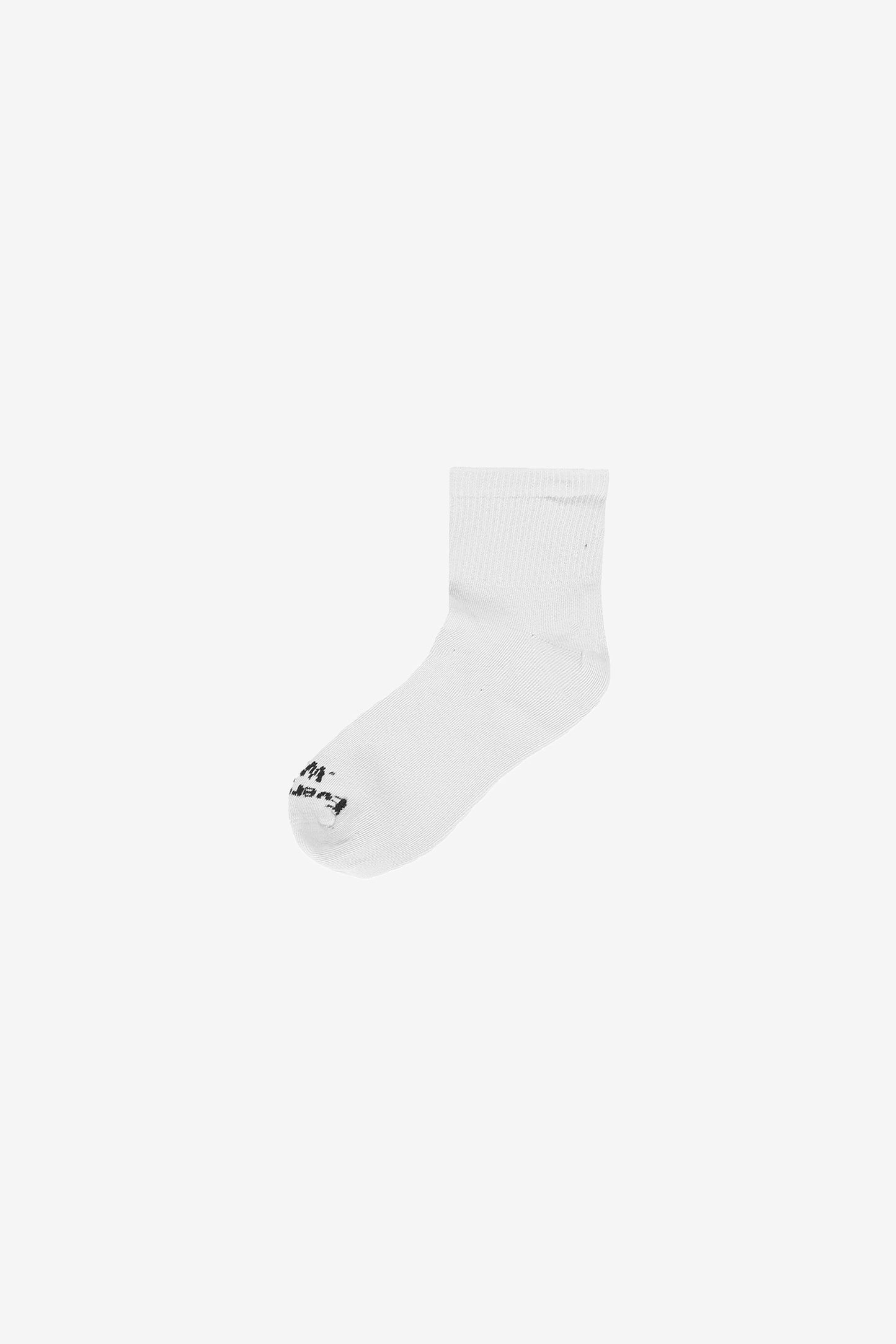 Flat lay of White Spring Socks with Everybody.World branding in white.