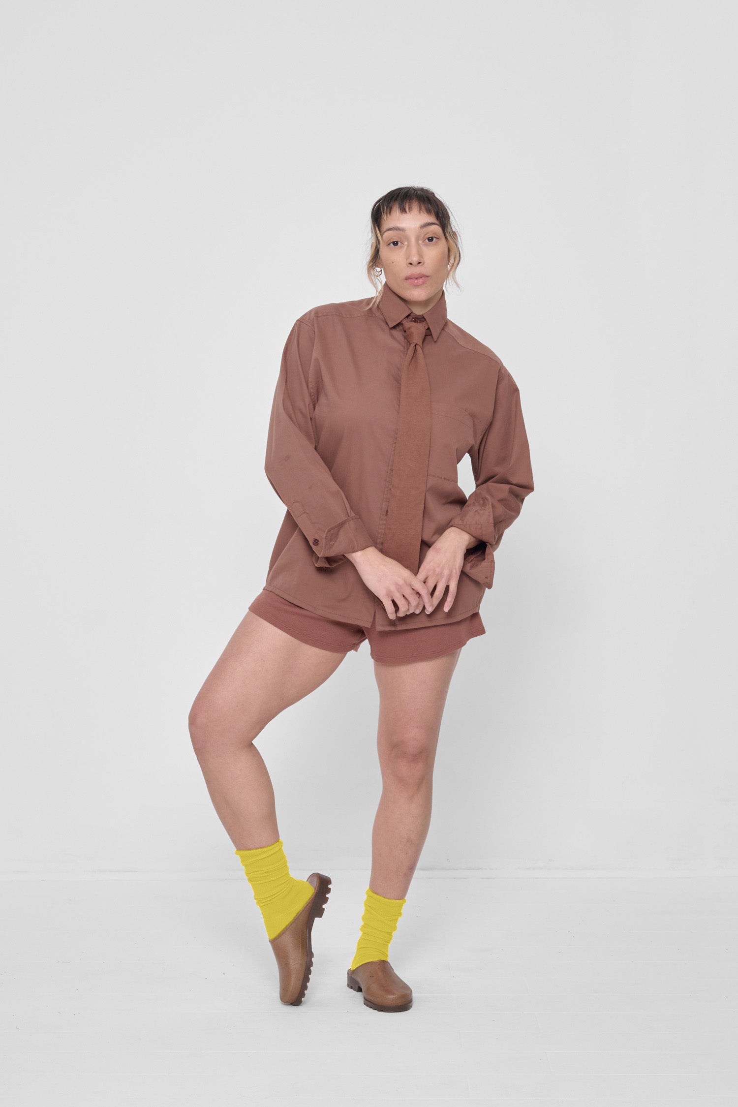 Styled with Potting Soil Peach Fuzz Button-Up Shirt and Rib Shorts.