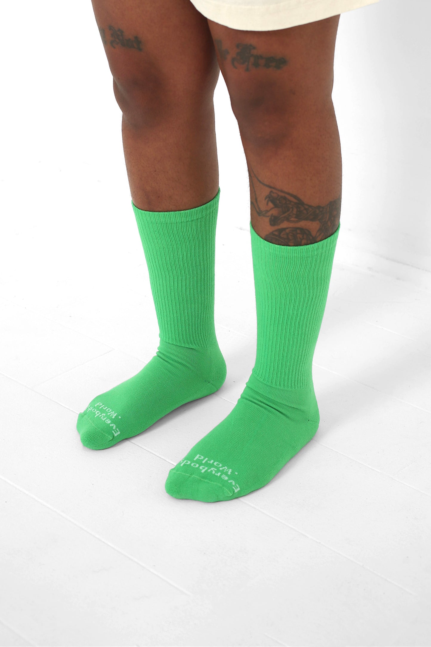 3/4 view shown on a person's lower legs.