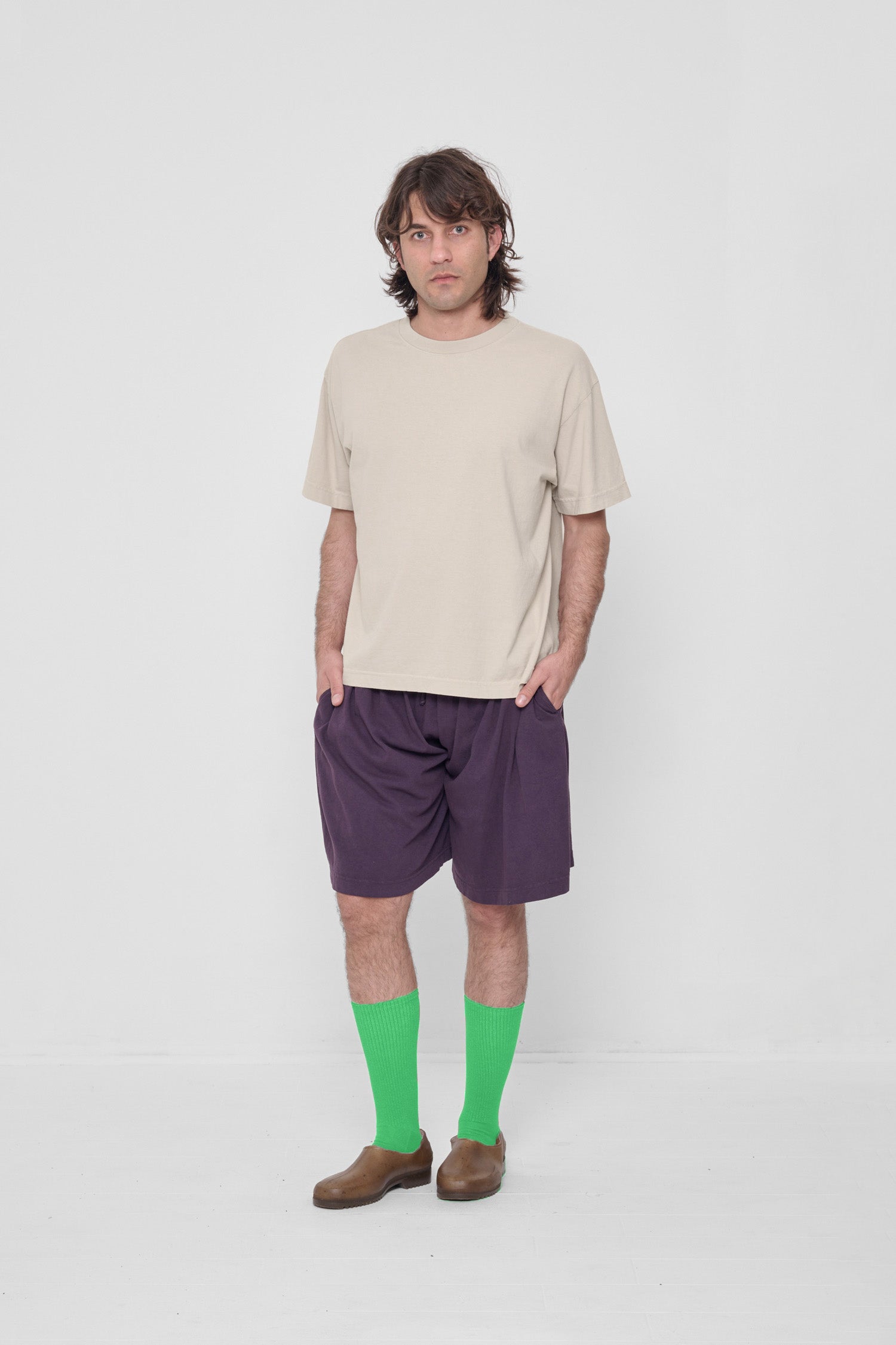 Styled with Oat Short Sleeve Trash Tee and Mulberry Long Tubular Shorts.