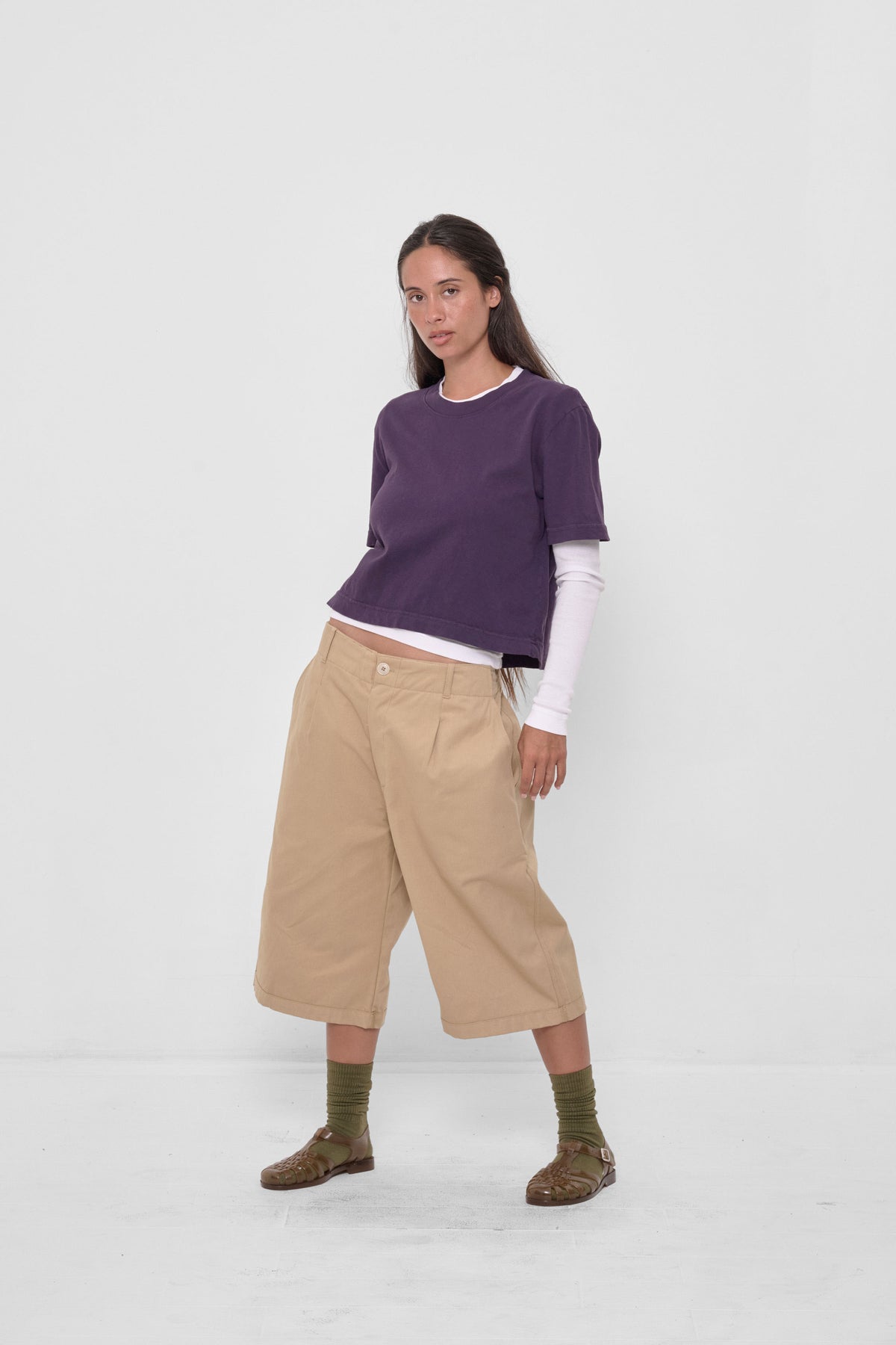 Styled with Washed Mulberry Baby Trash Tee and Sand Storm Bermuda Shorts