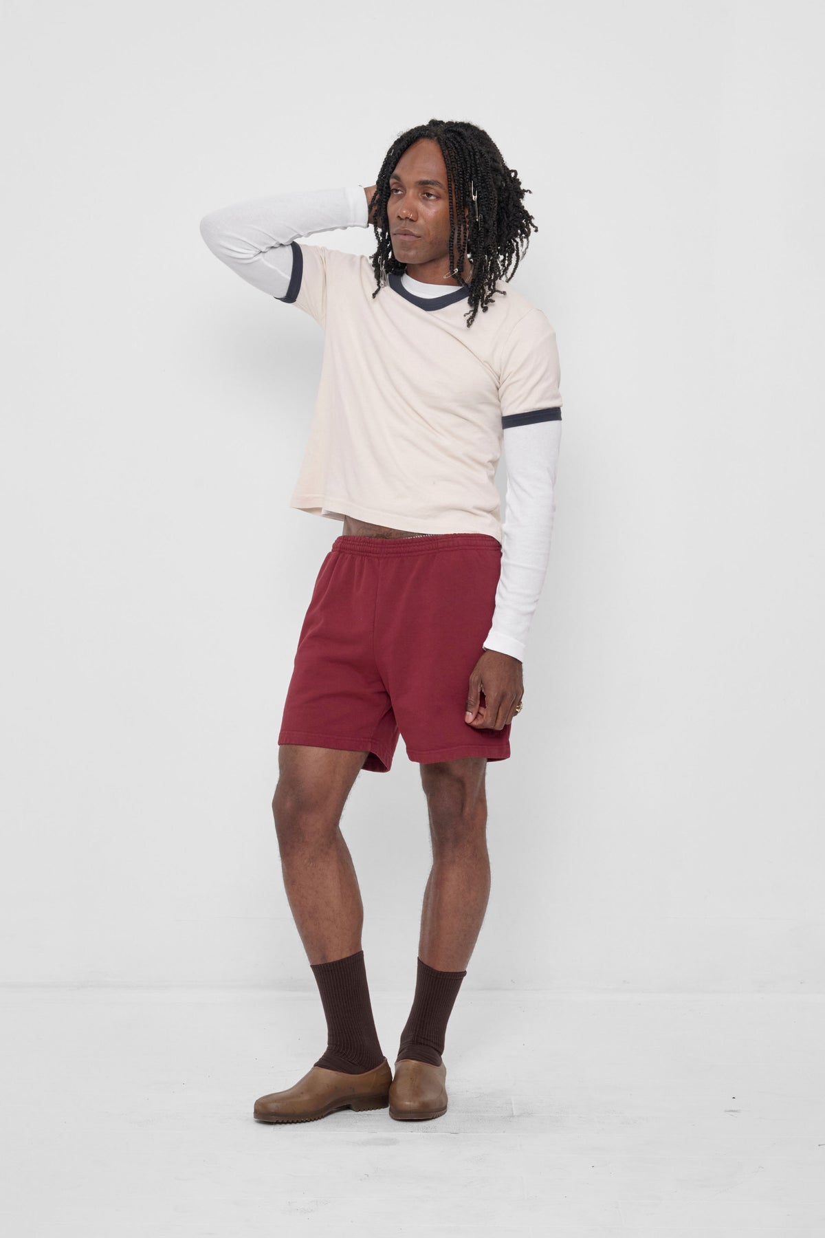 Styled with Slate Ringer Trash Tee, White Rib Long Sleeve, and Garnet Everyday Shorts
