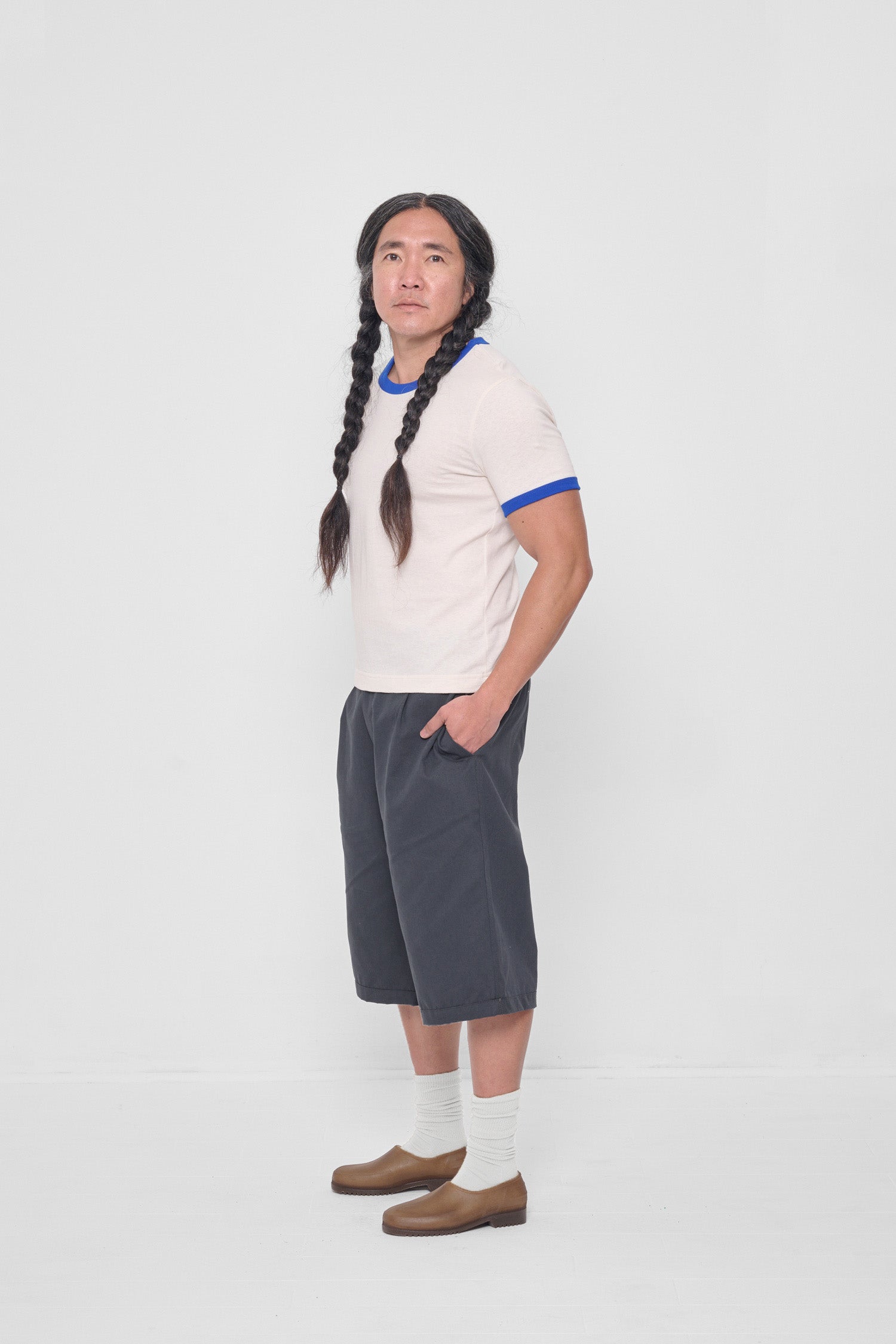 Styled with Lapis Ringer Trash Tee and Slate Bermuda Shorts.