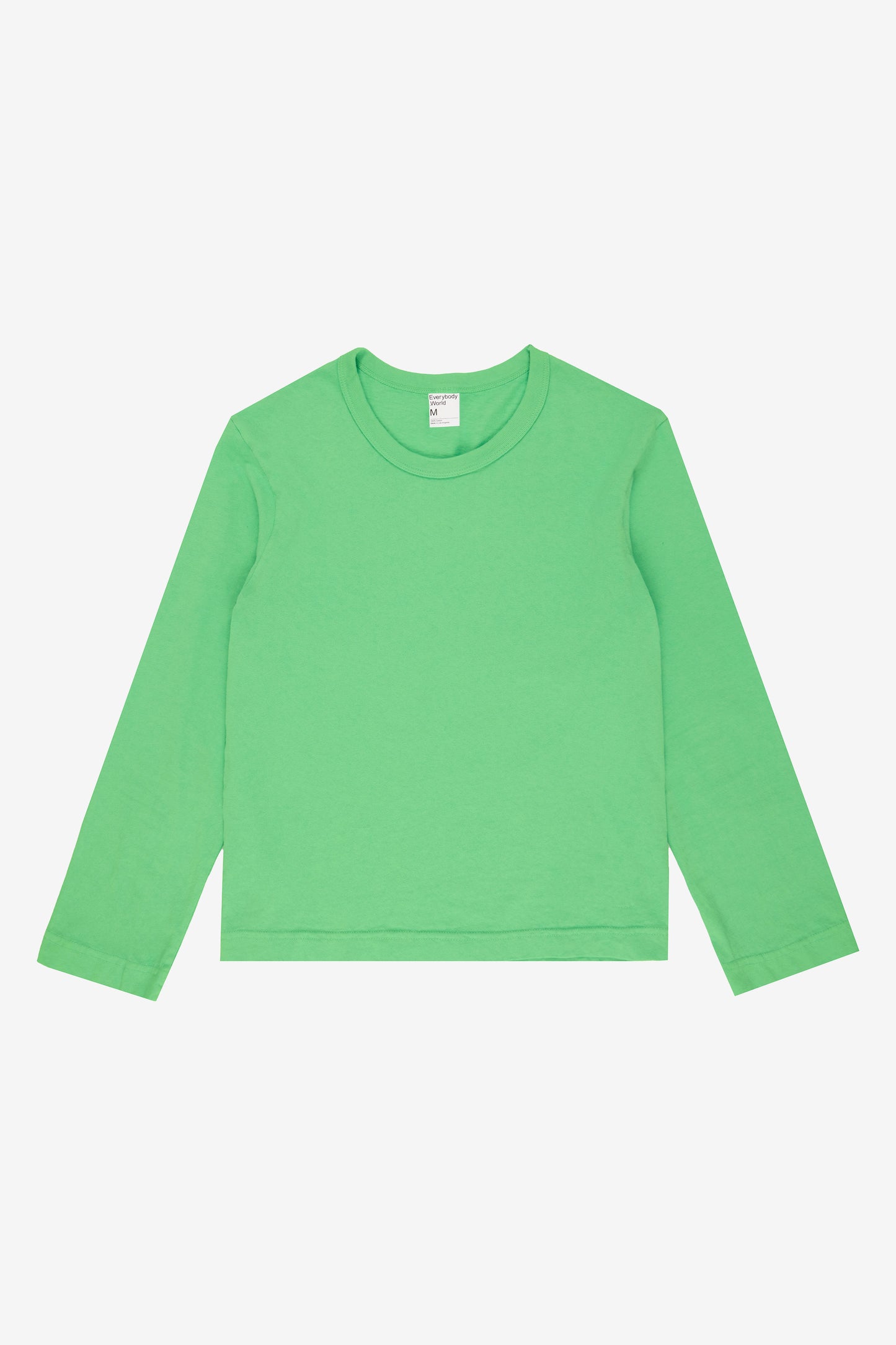 Flat lay showing slim rectangular body and straight long sleeves.