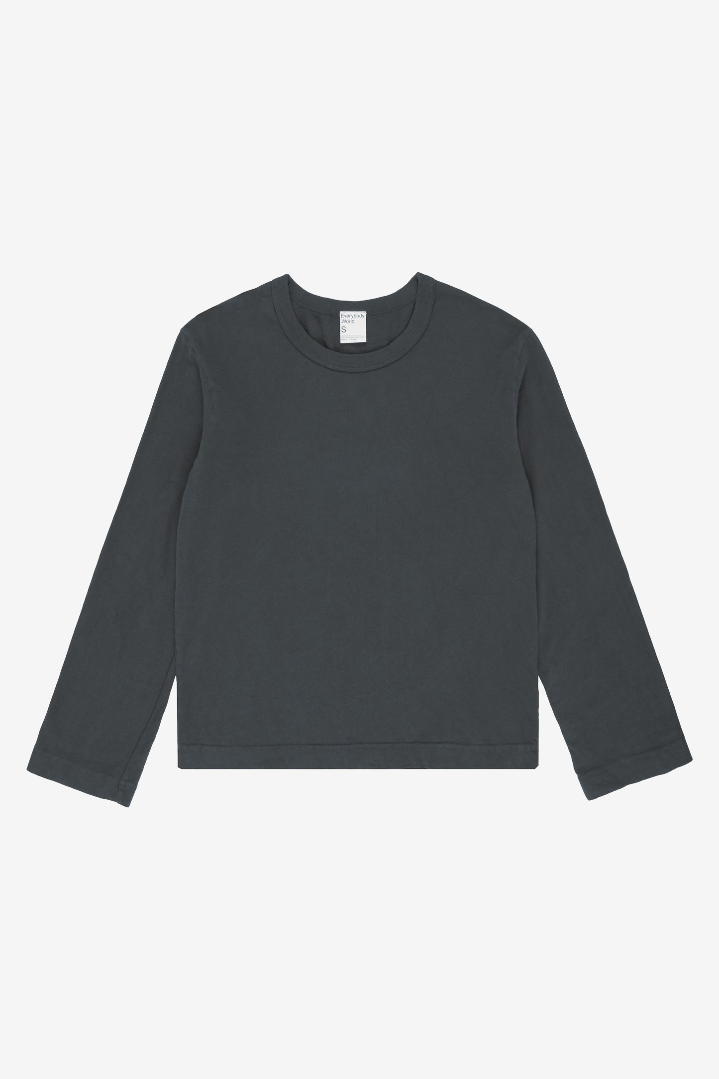 Flat lay showing slim rectangular body and straight long sleeves.