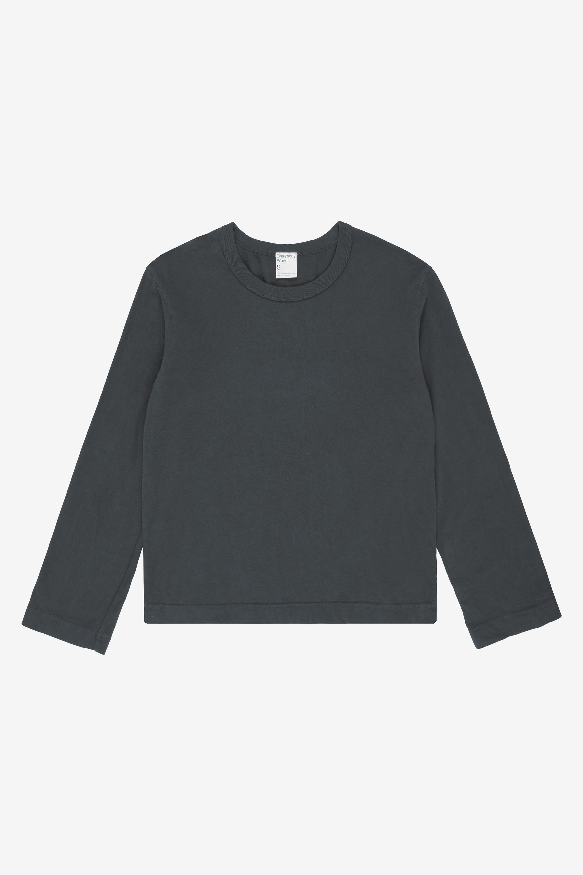 Flat lay showing slim rectangular body and straight long sleeves.