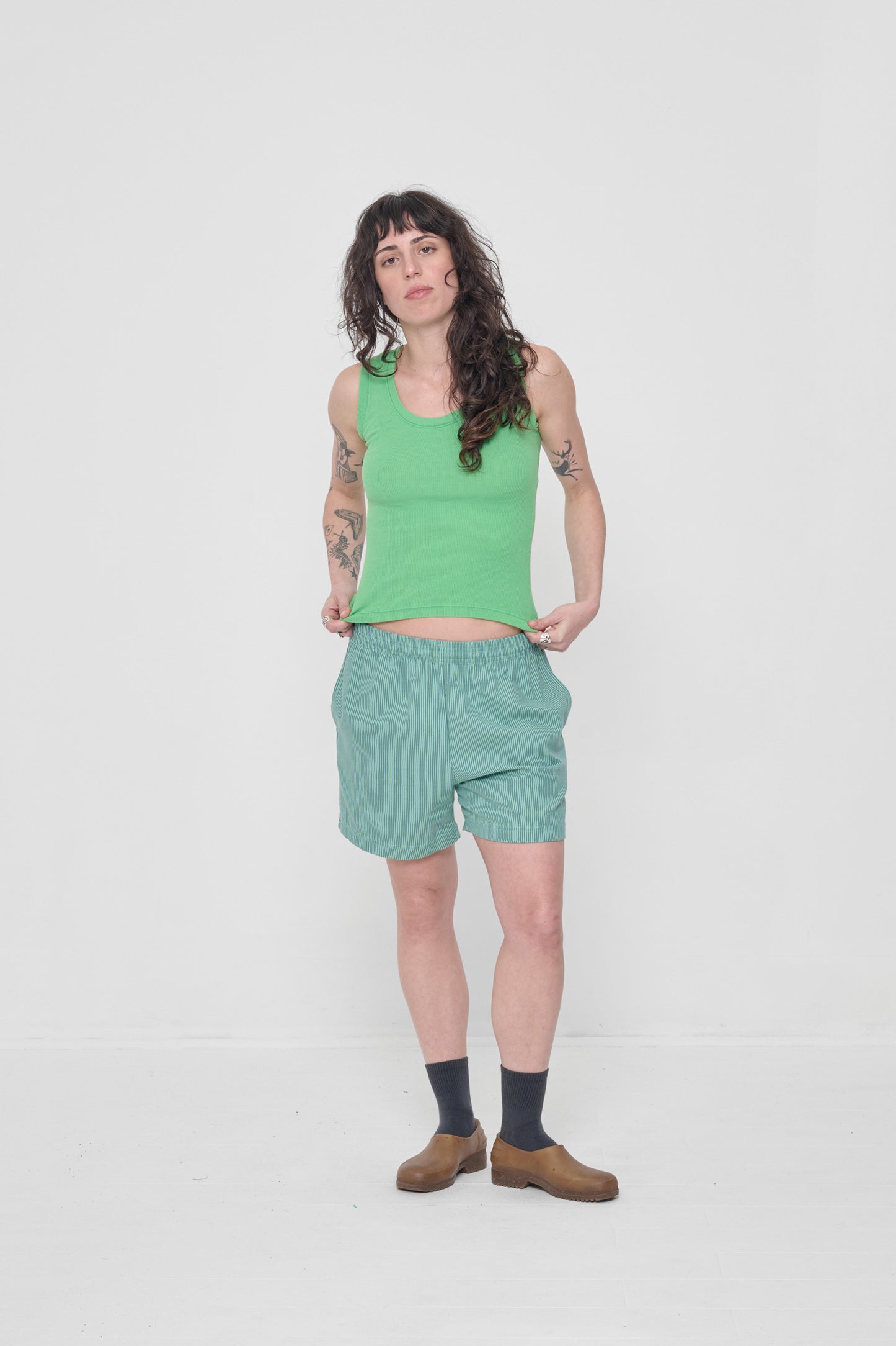 Styled with The Tank in Nice Grass and Slate Squishy Socks.